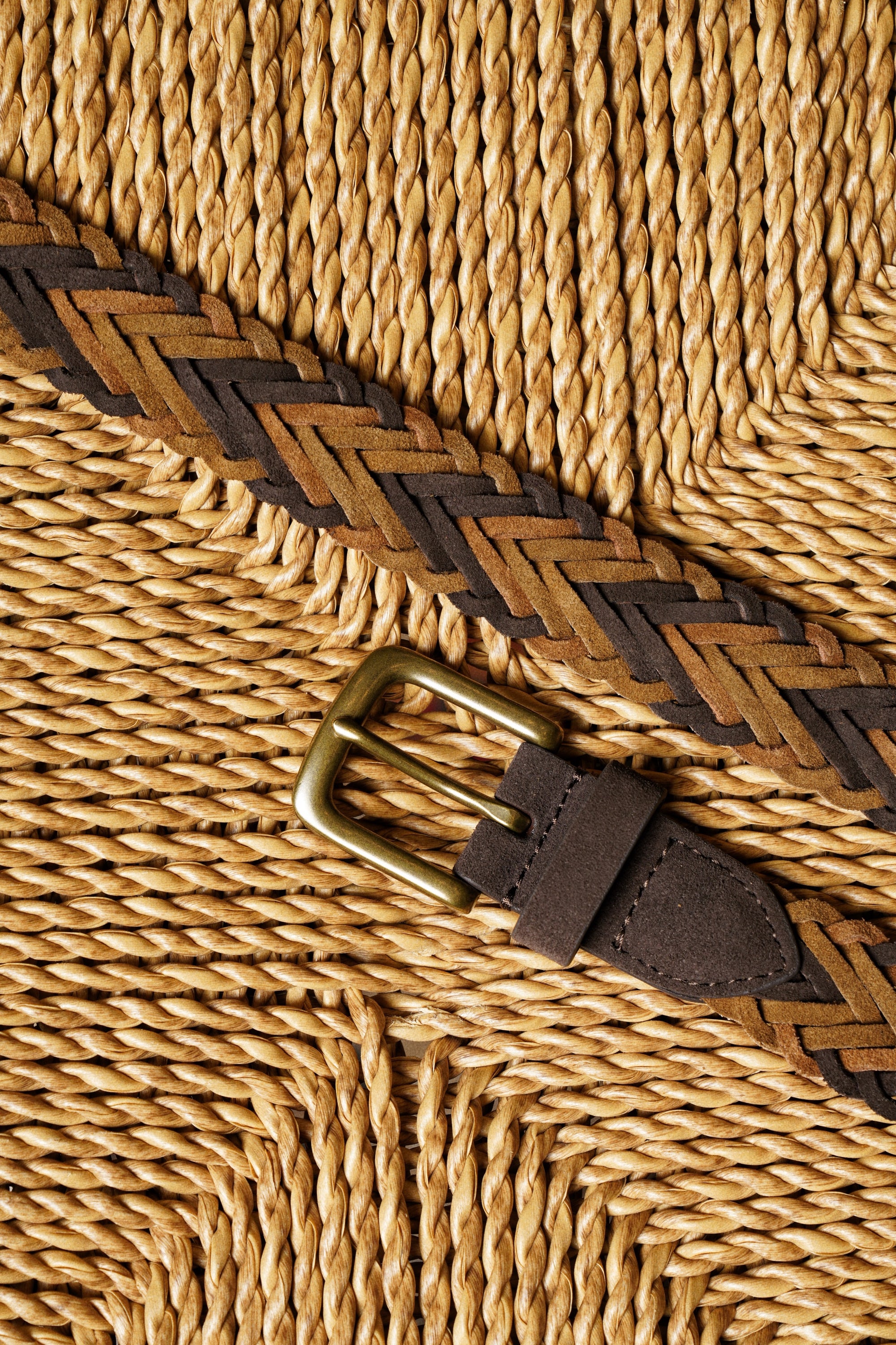 Brown Knitted Calf Suede Belt