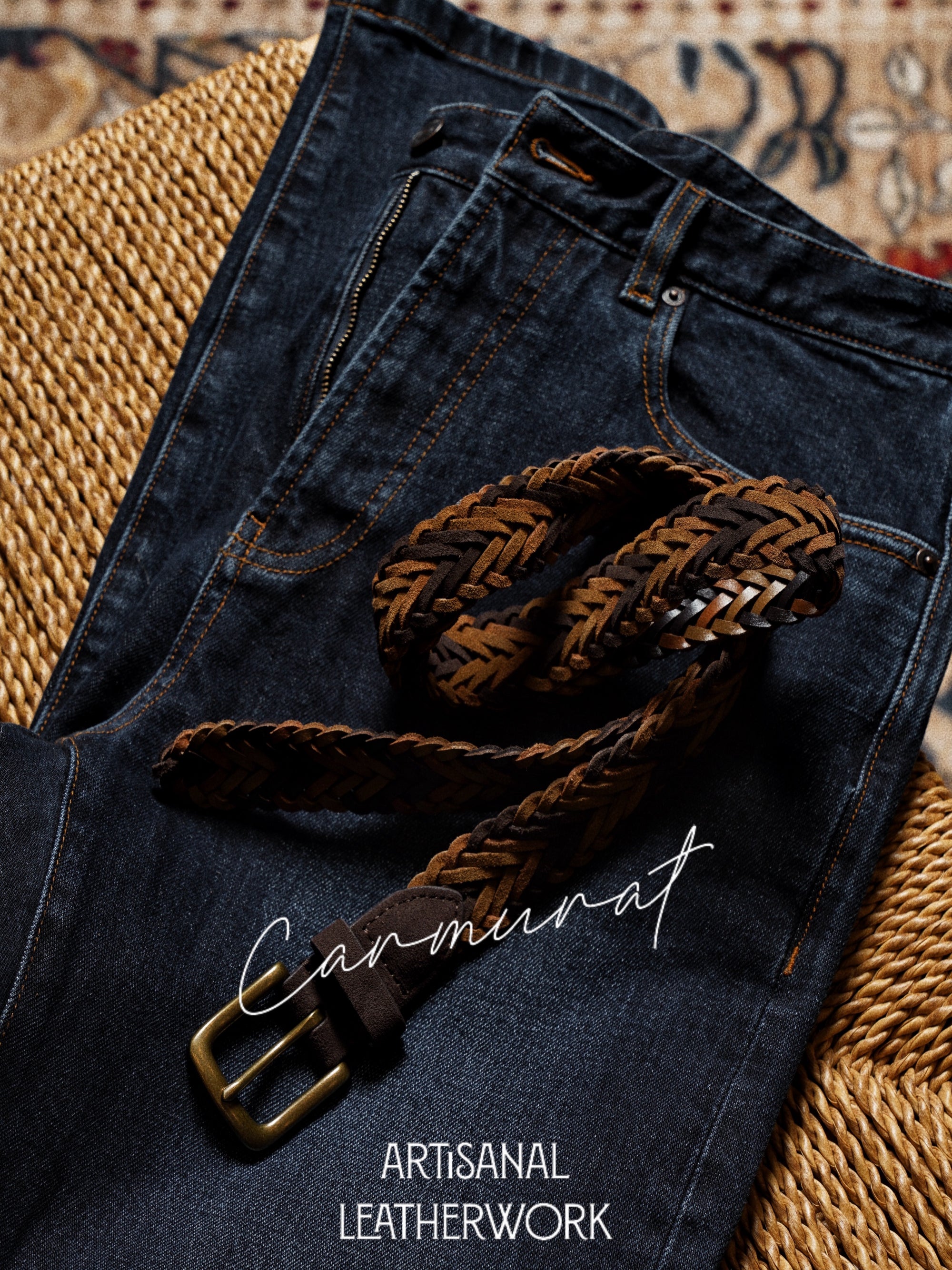 Brown Knitted Calf Suede Belt
