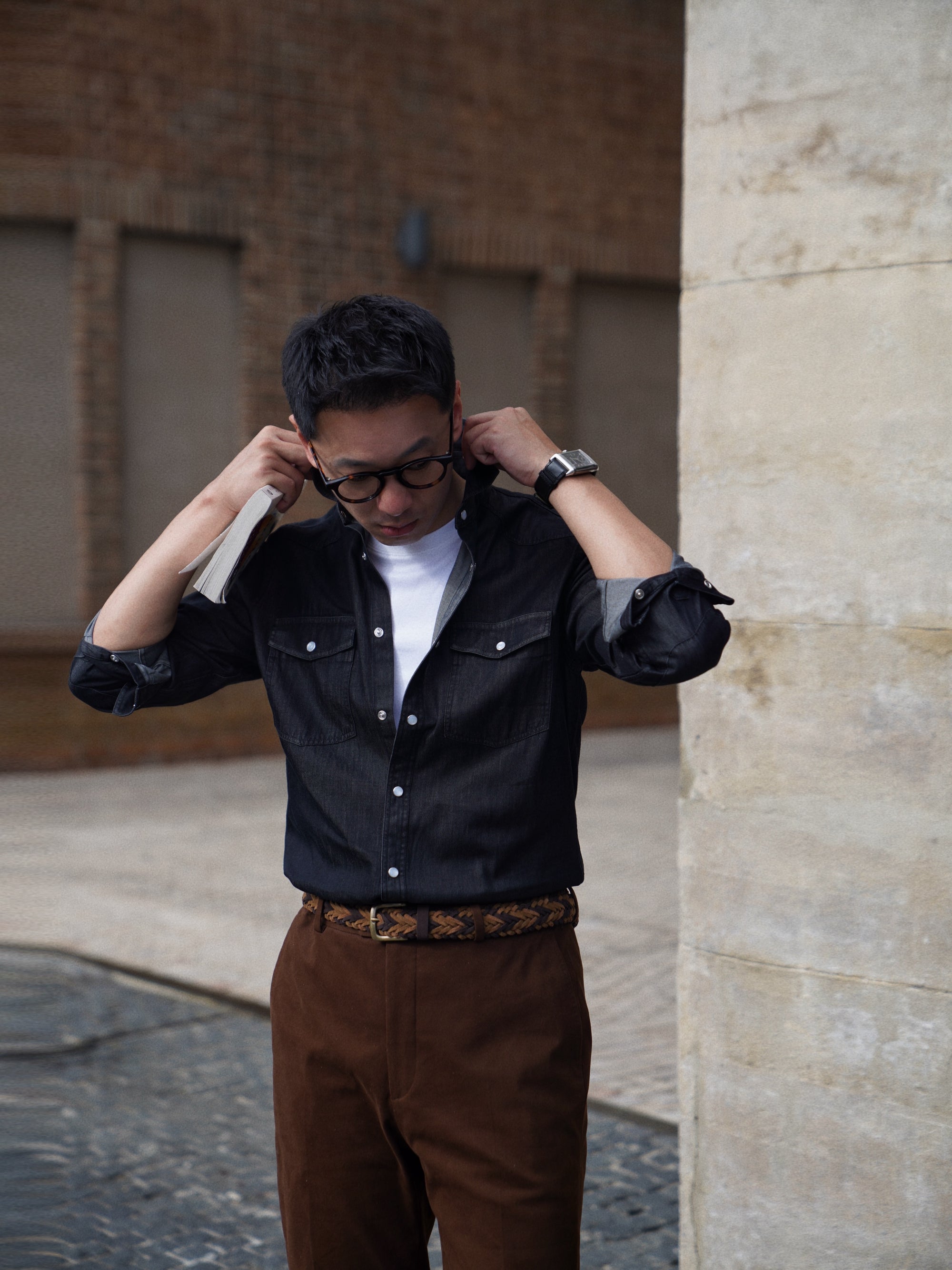 Brown Knitted Calf Suede Belt