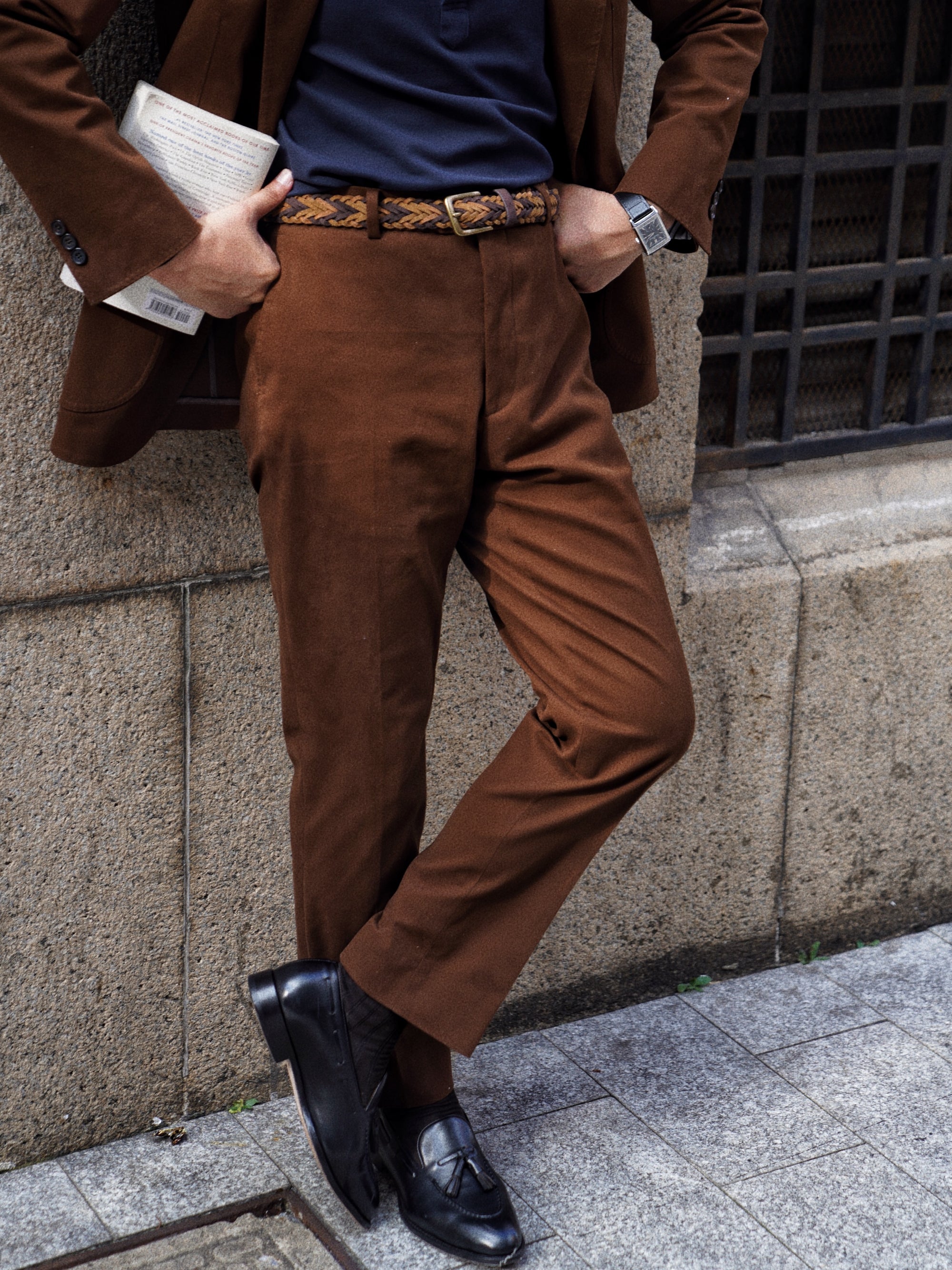 Brown Knitted Calf Suede Belt