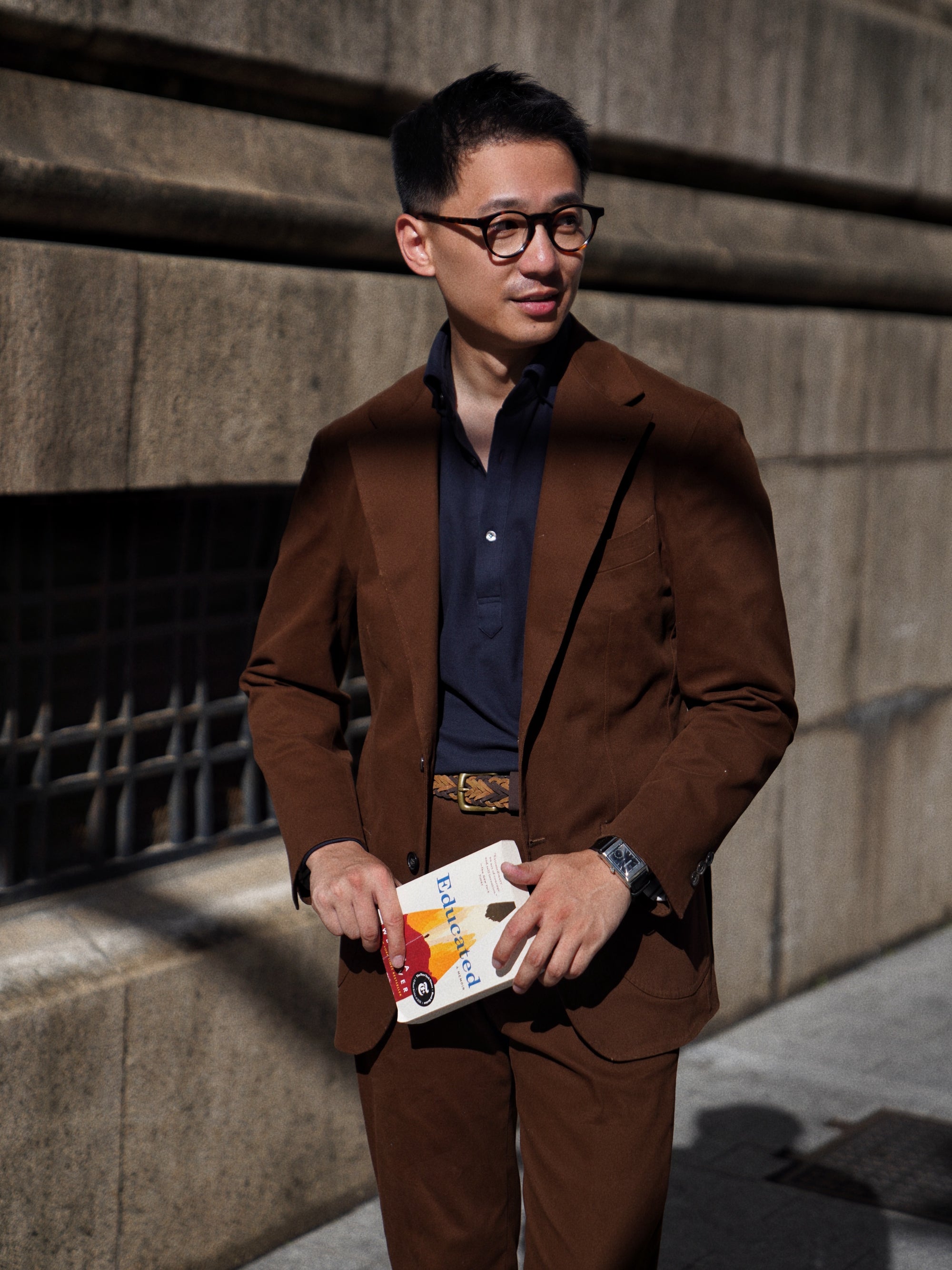 Brown Knitted Calf Suede Belt