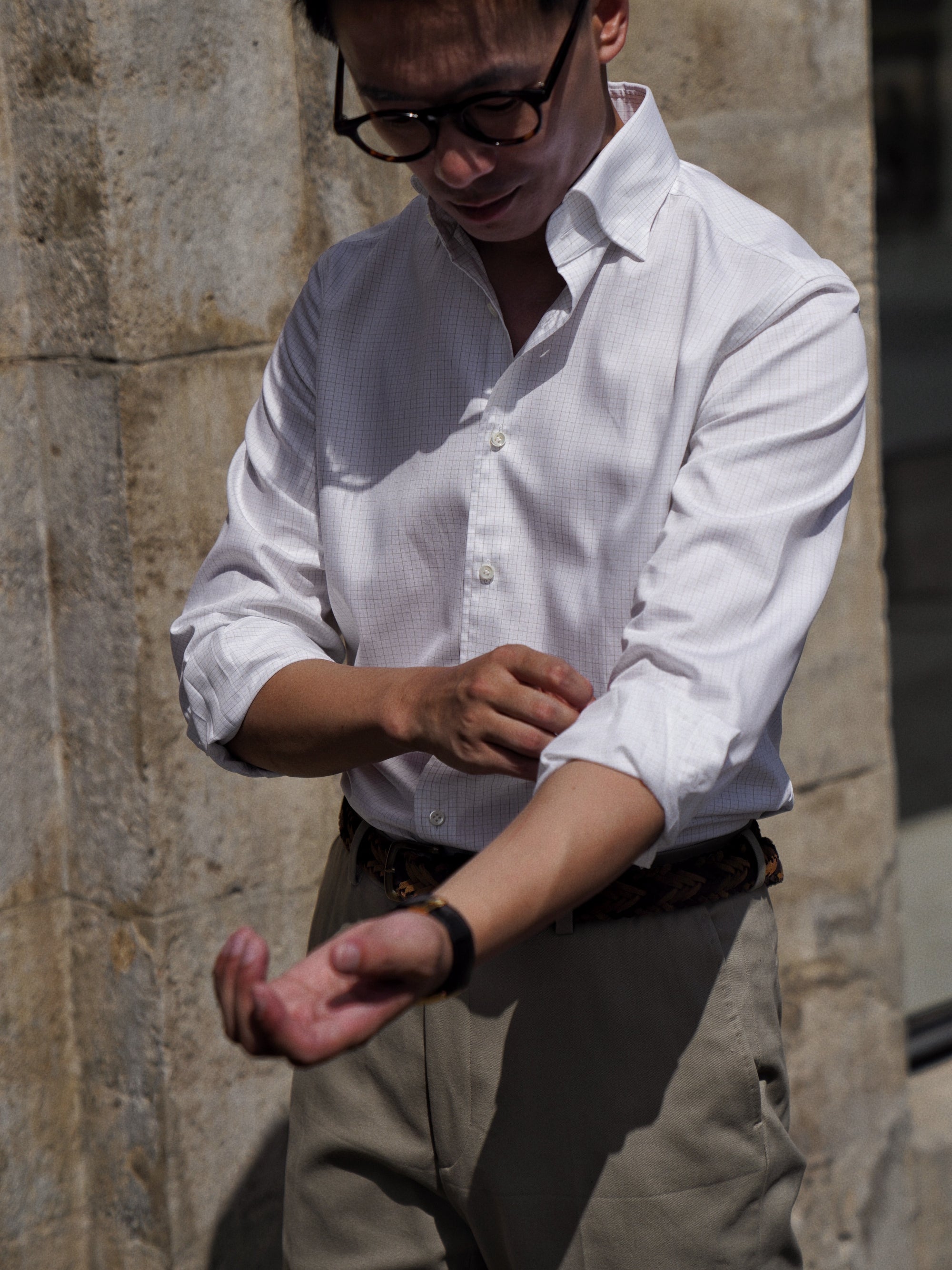 Khaki Stripe/Small Windowpane Cotton Shirt
