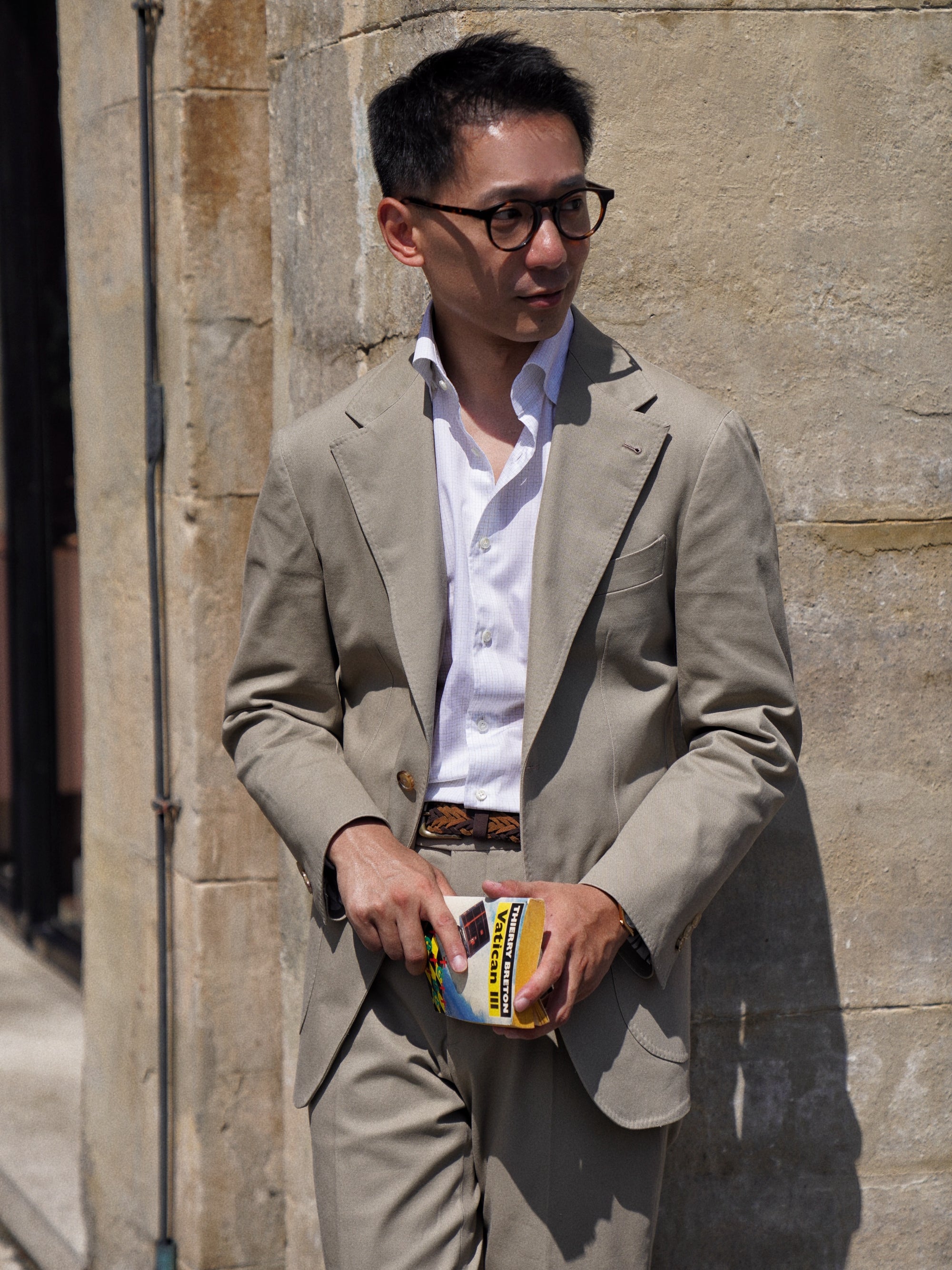 Khaki Stripe/Small Windowpane Cotton Shirt