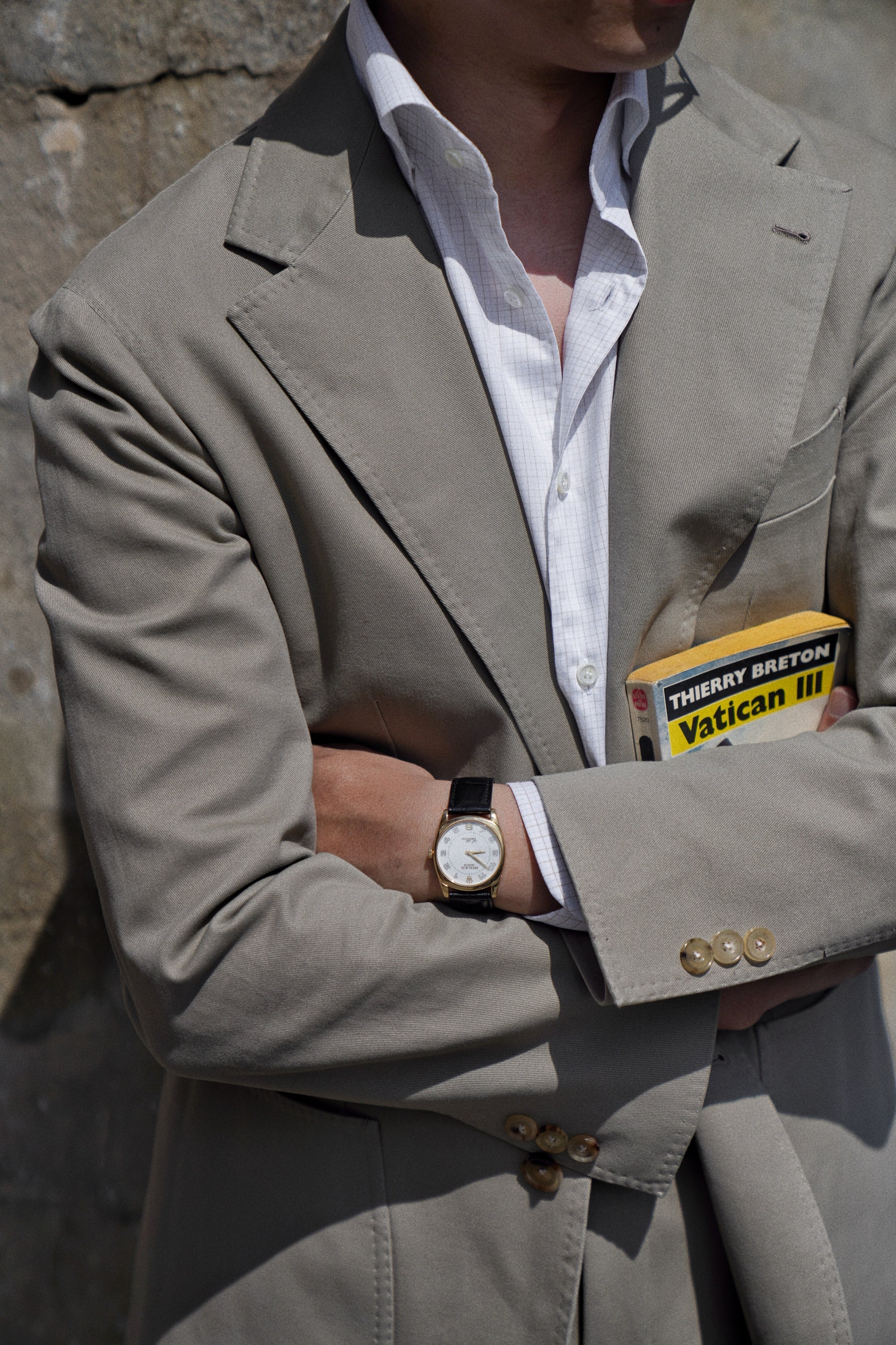 Khaki Stripe/Small Windowpane Cotton Shirt