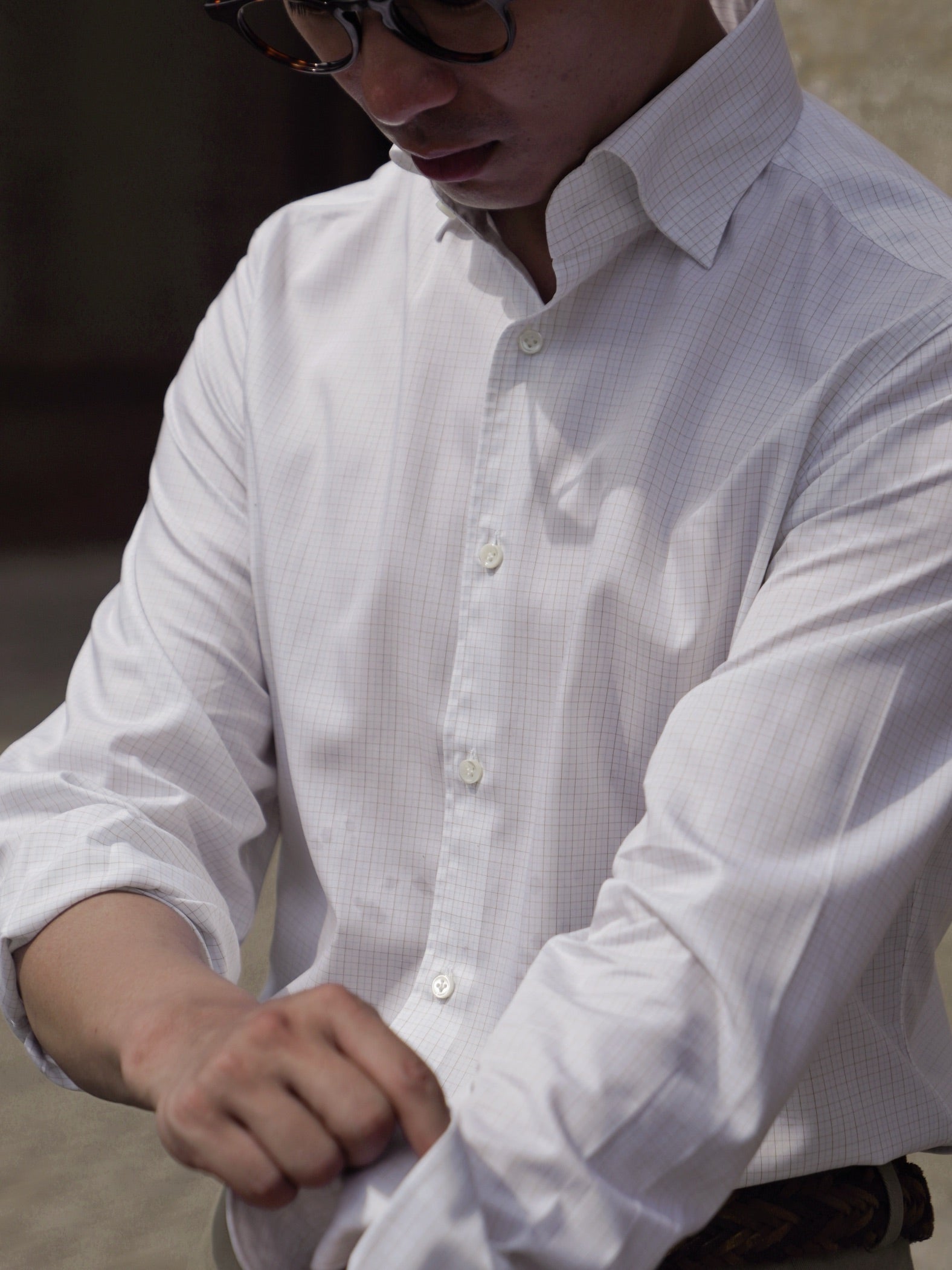Khaki Stripe/Small Windowpane Cotton Shirt