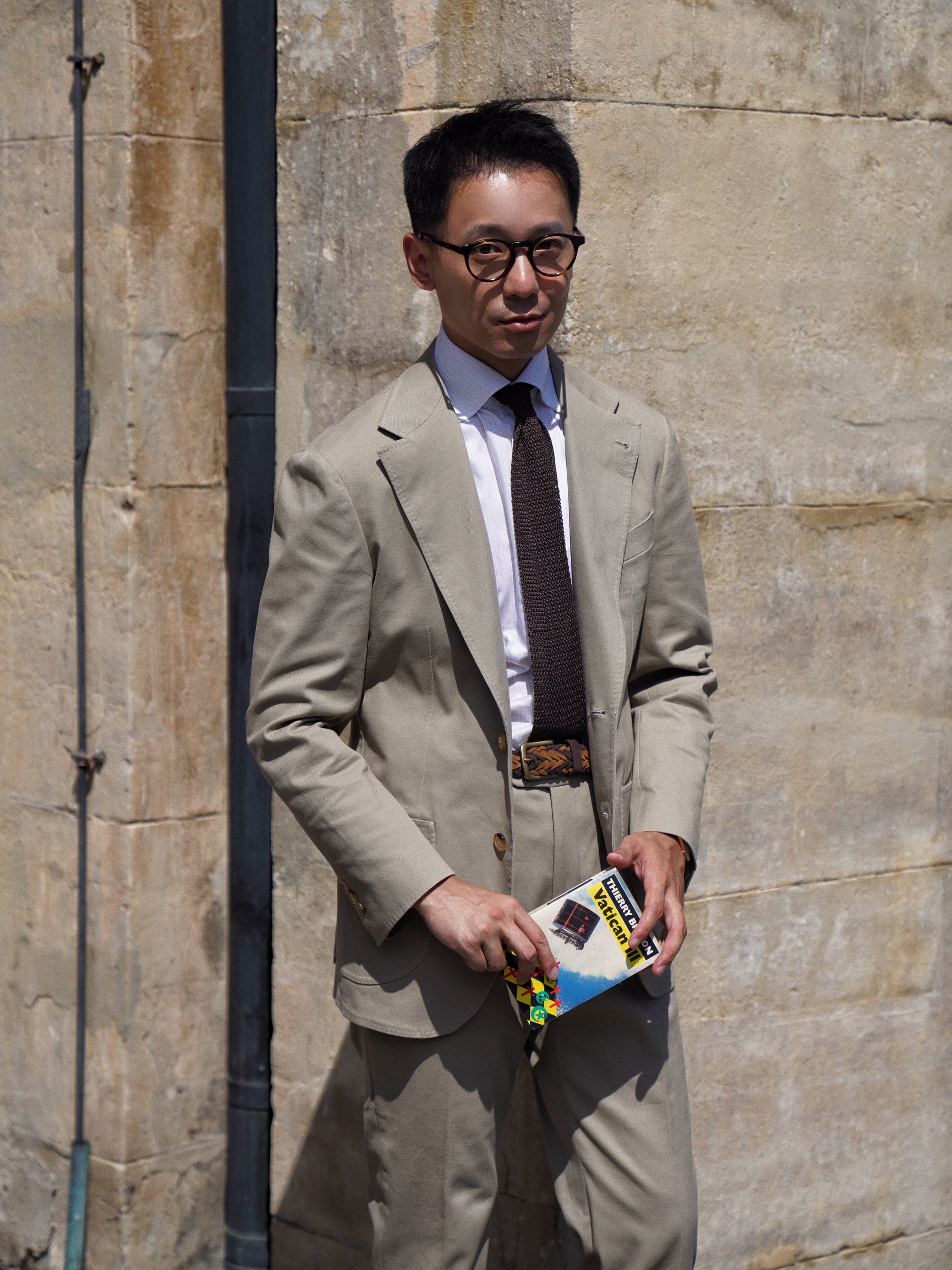 Khaki Stripe/Small Windowpane Cotton Shirt
