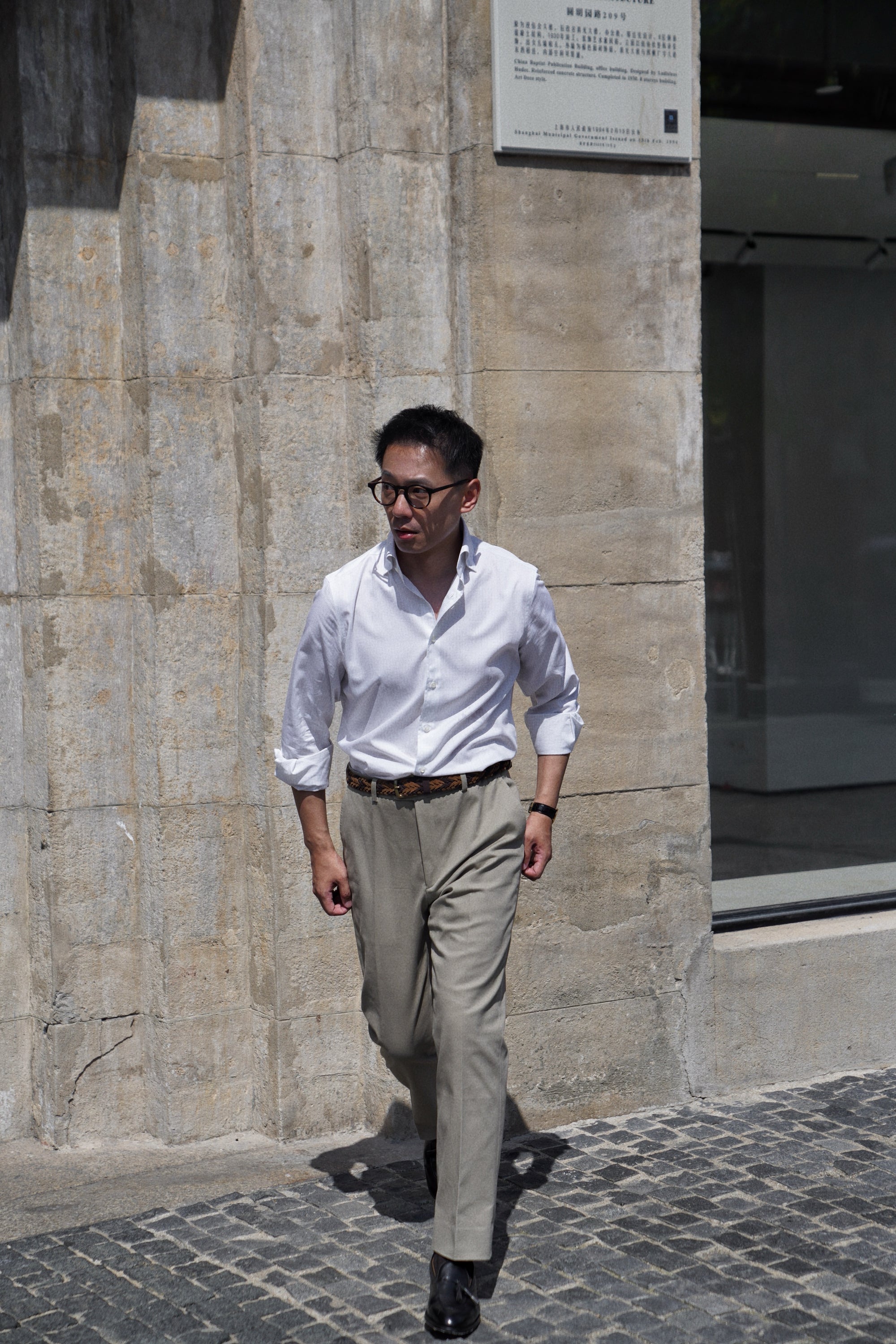 Khaki Stripe/Small Windowpane Cotton Shirt