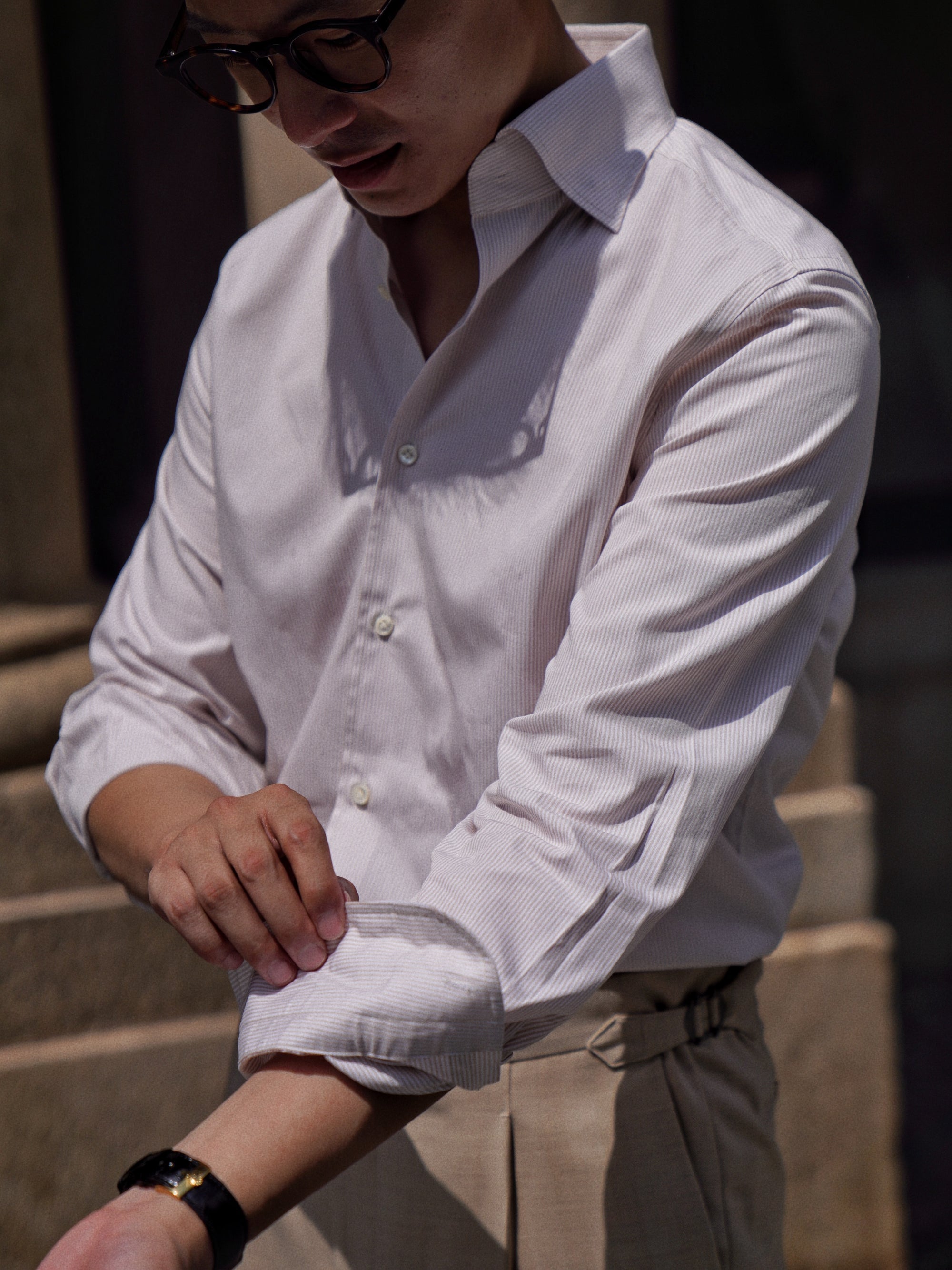 Khaki Stripe/Small Windowpane Cotton Shirt