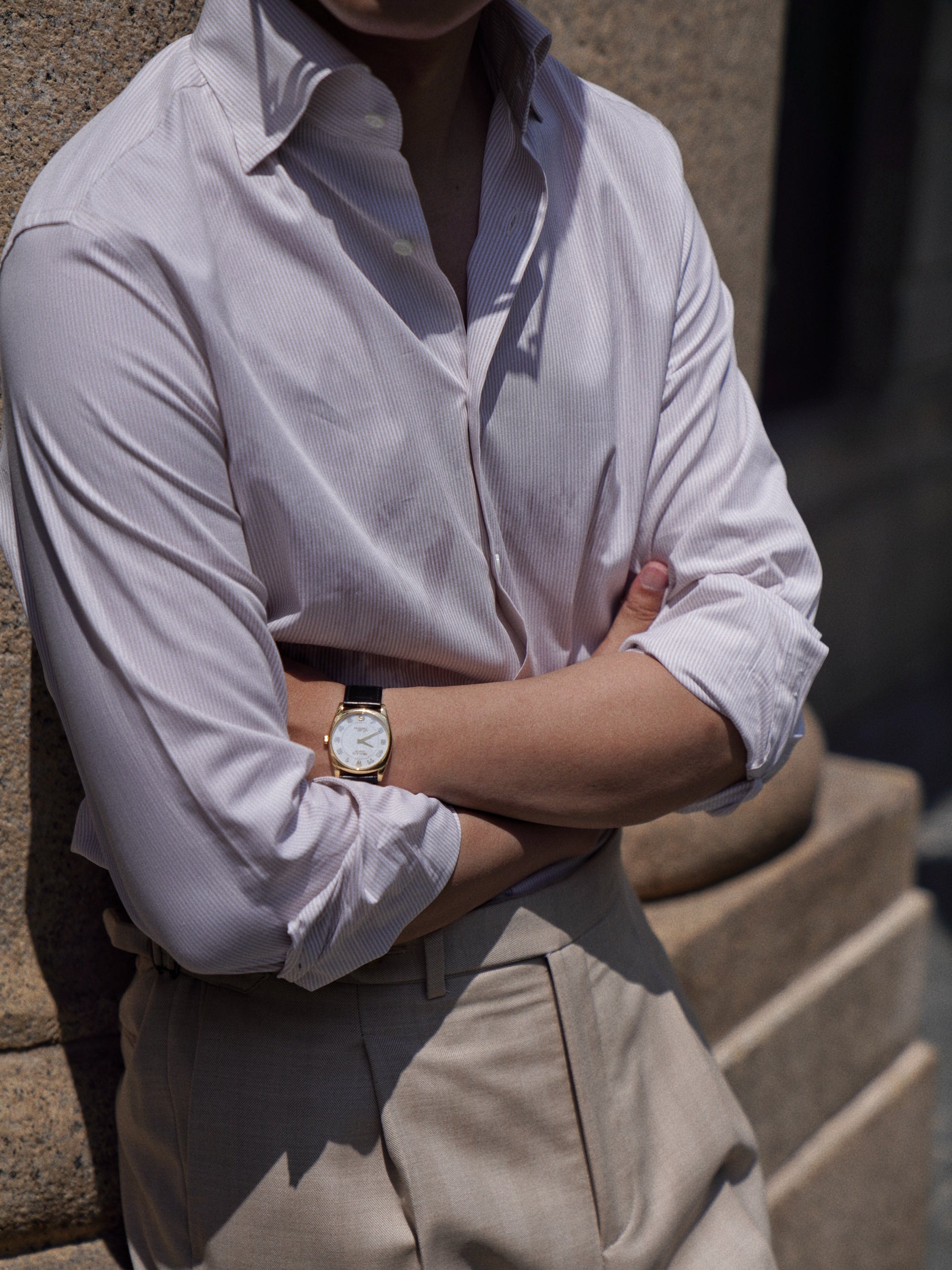 Khaki Stripe/Small Windowpane Cotton Shirt