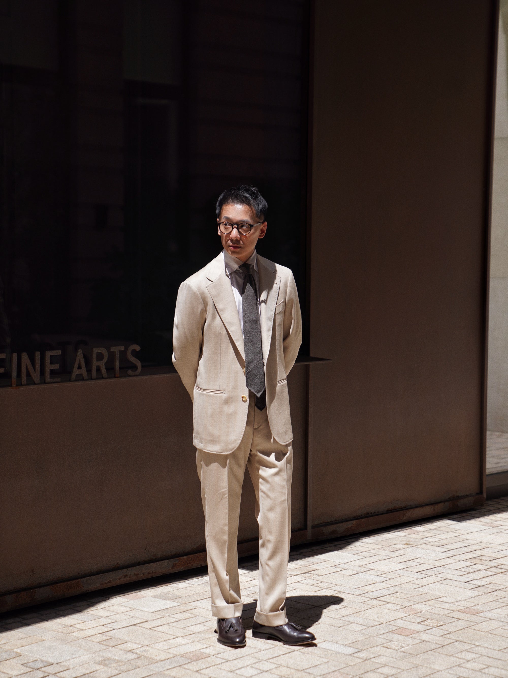 Khaki Stripe/Small Windowpane Cotton Shirt