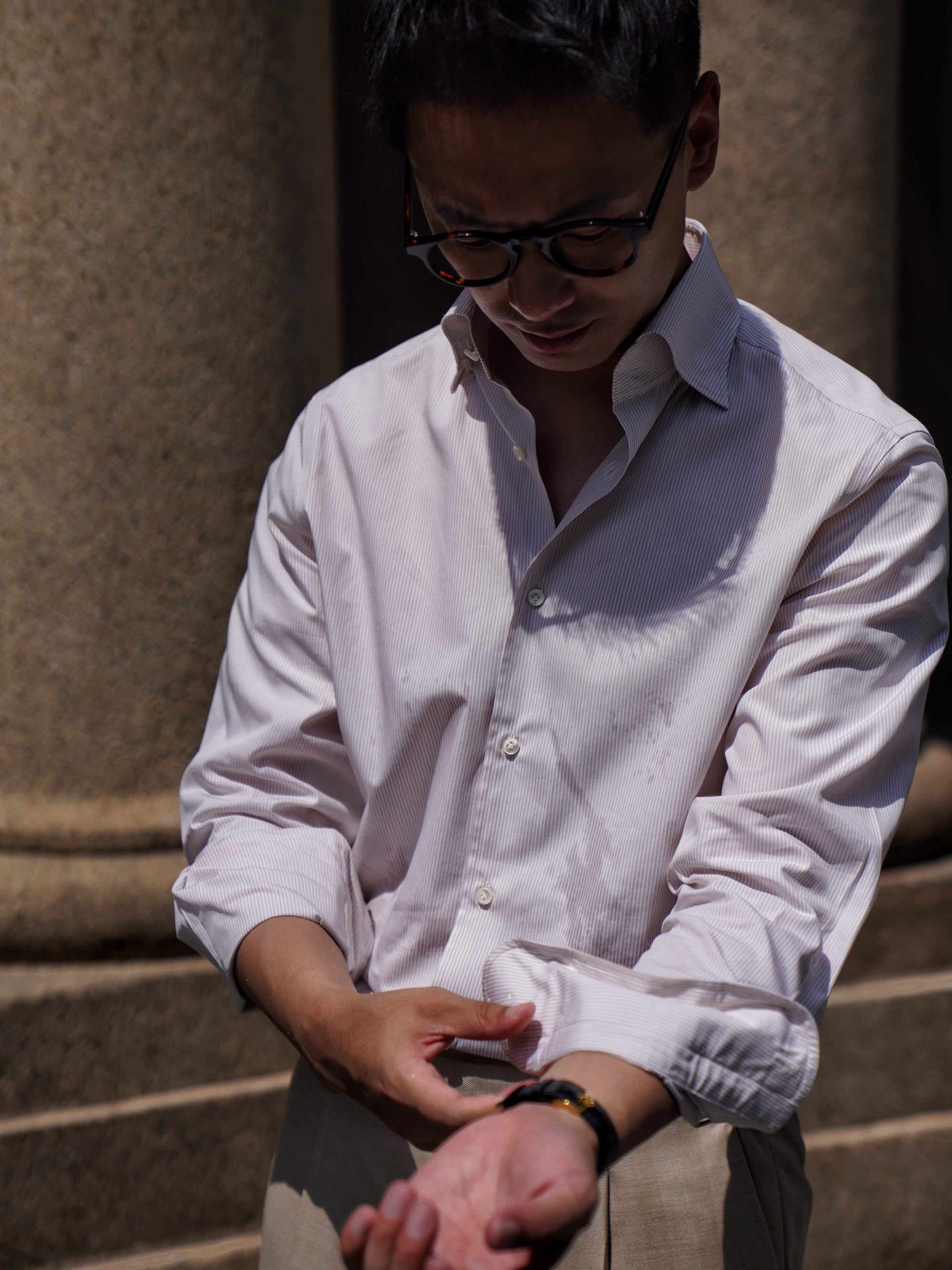 Khaki Stripe/Small Windowpane Cotton Shirt