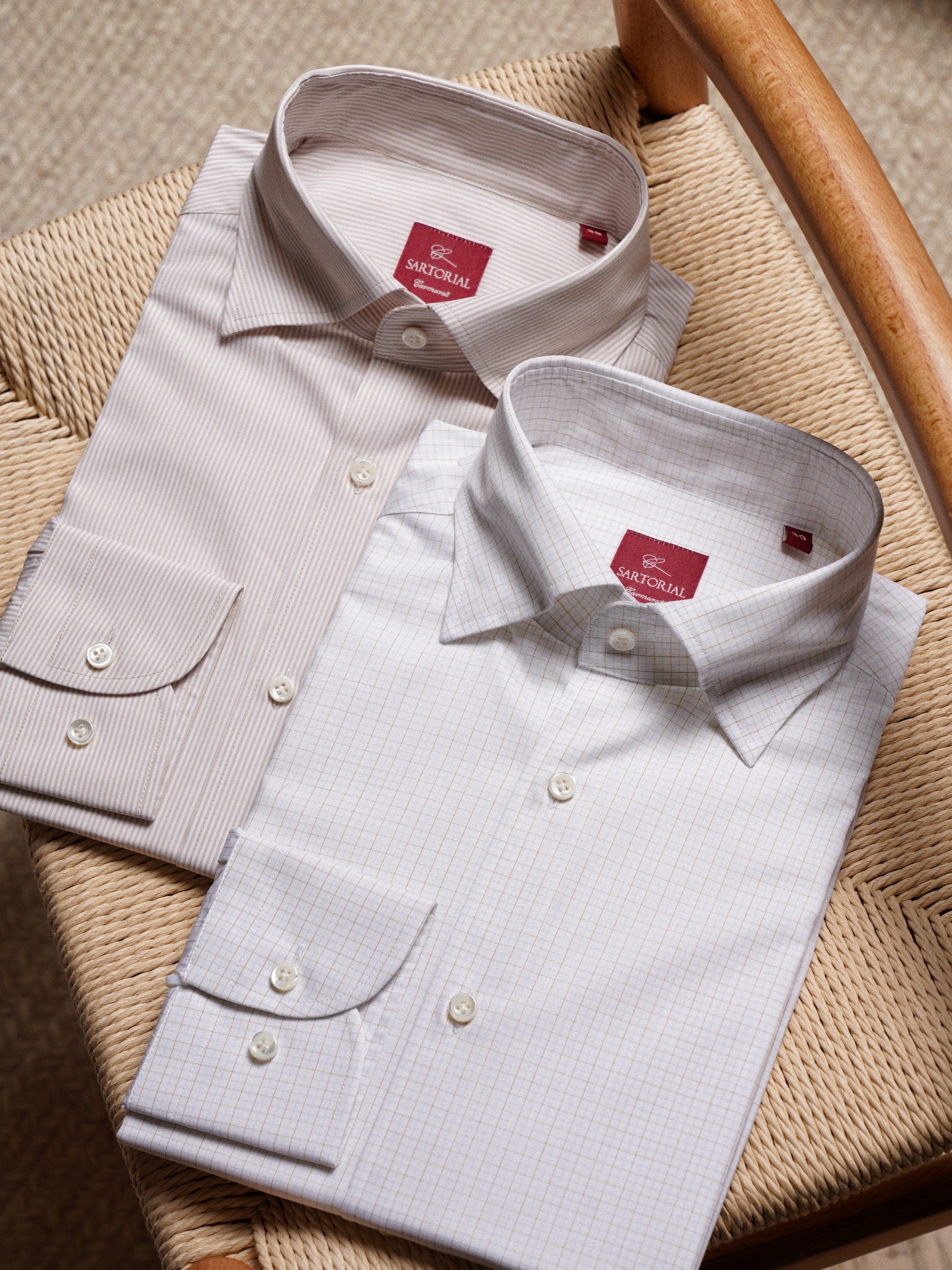 Khaki Stripe/Small Windowpane Cotton Shirt