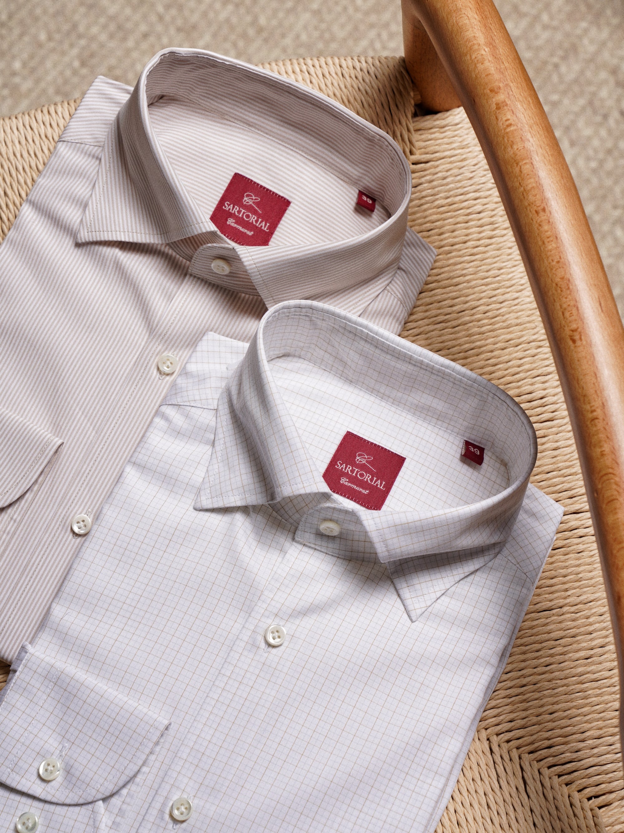 Khaki Stripe/Small Windowpane Cotton Shirt