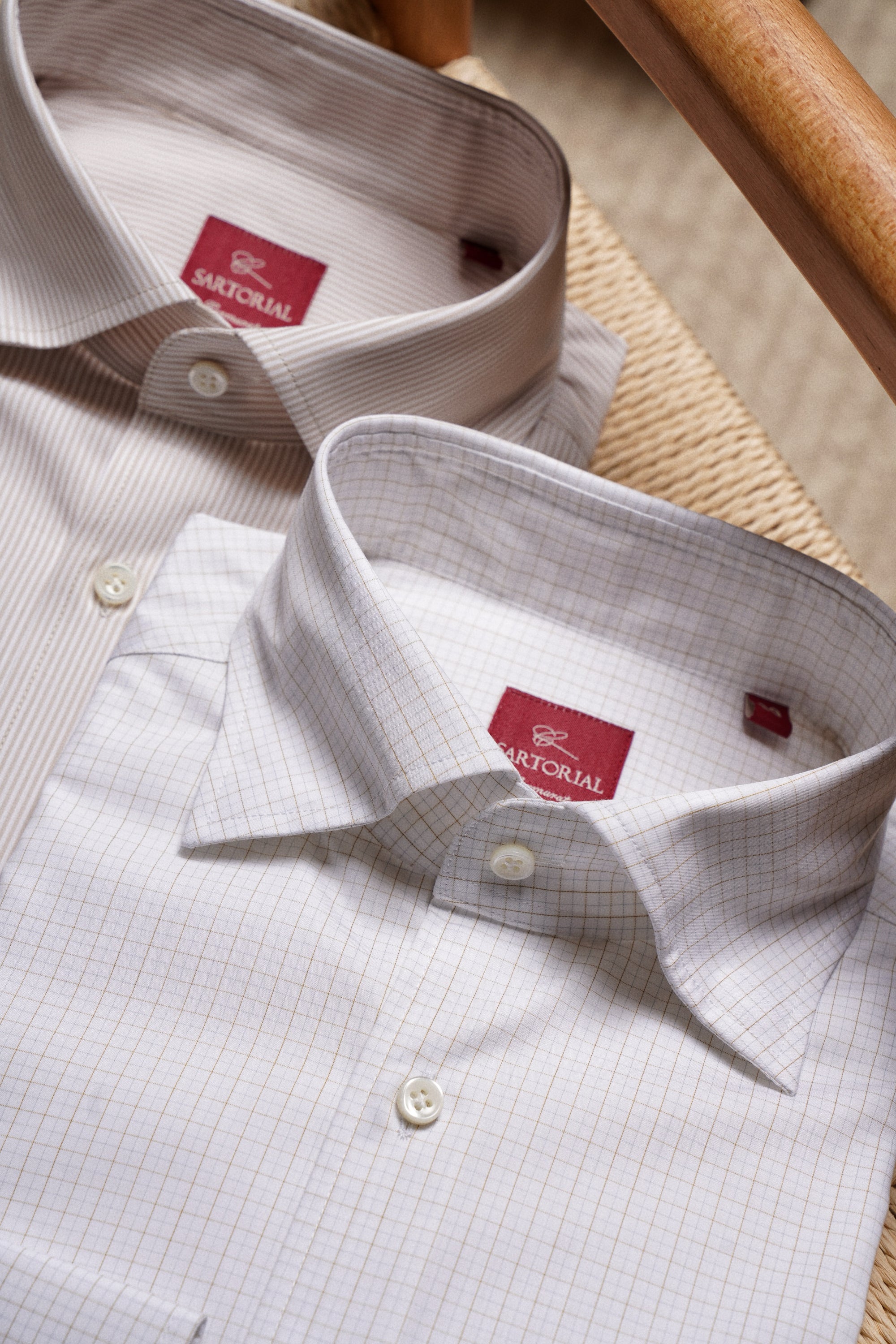 Khaki Stripe/Small Windowpane Cotton Shirt