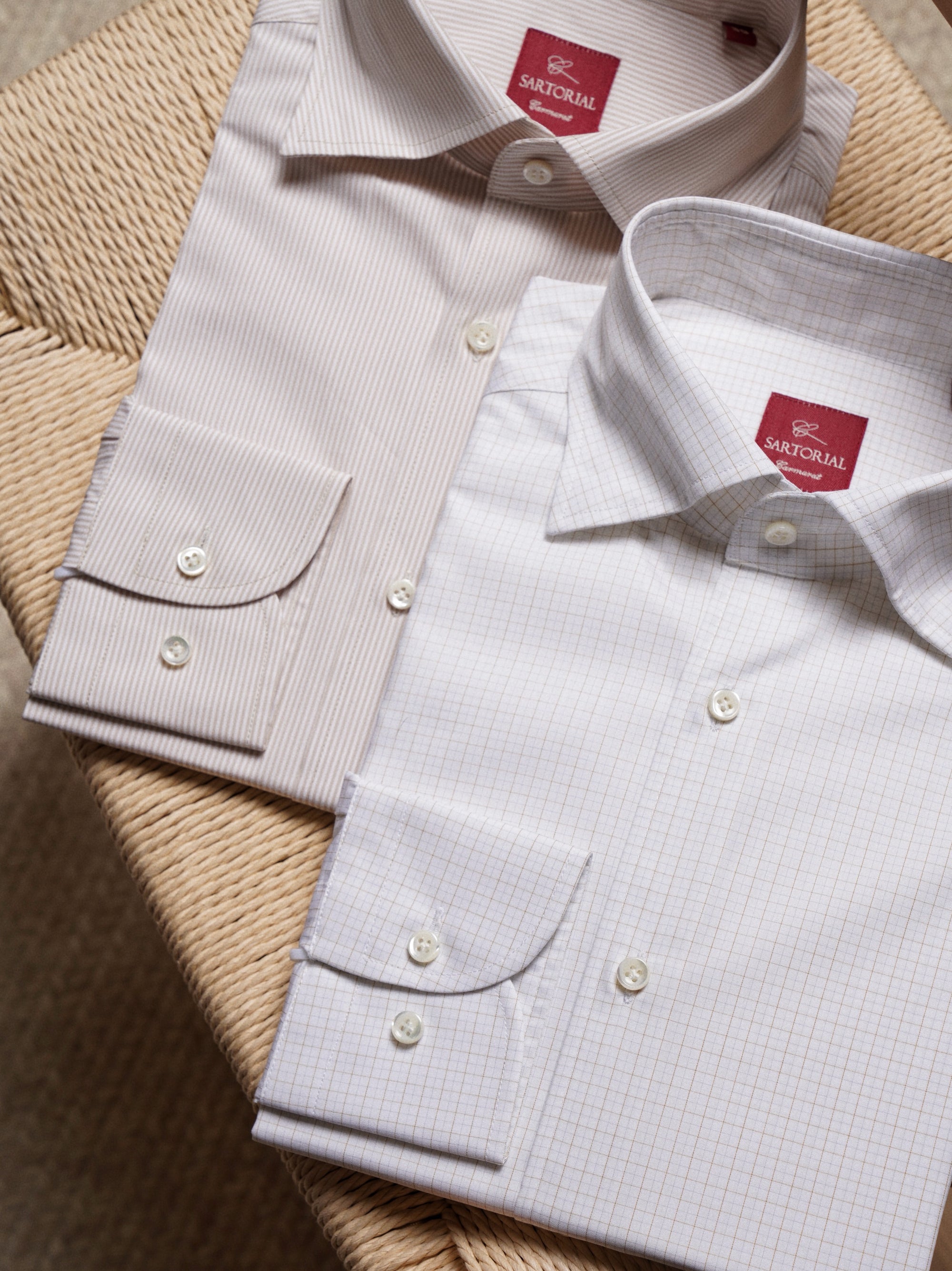 Khaki Stripe/Small Windowpane Cotton Shirt