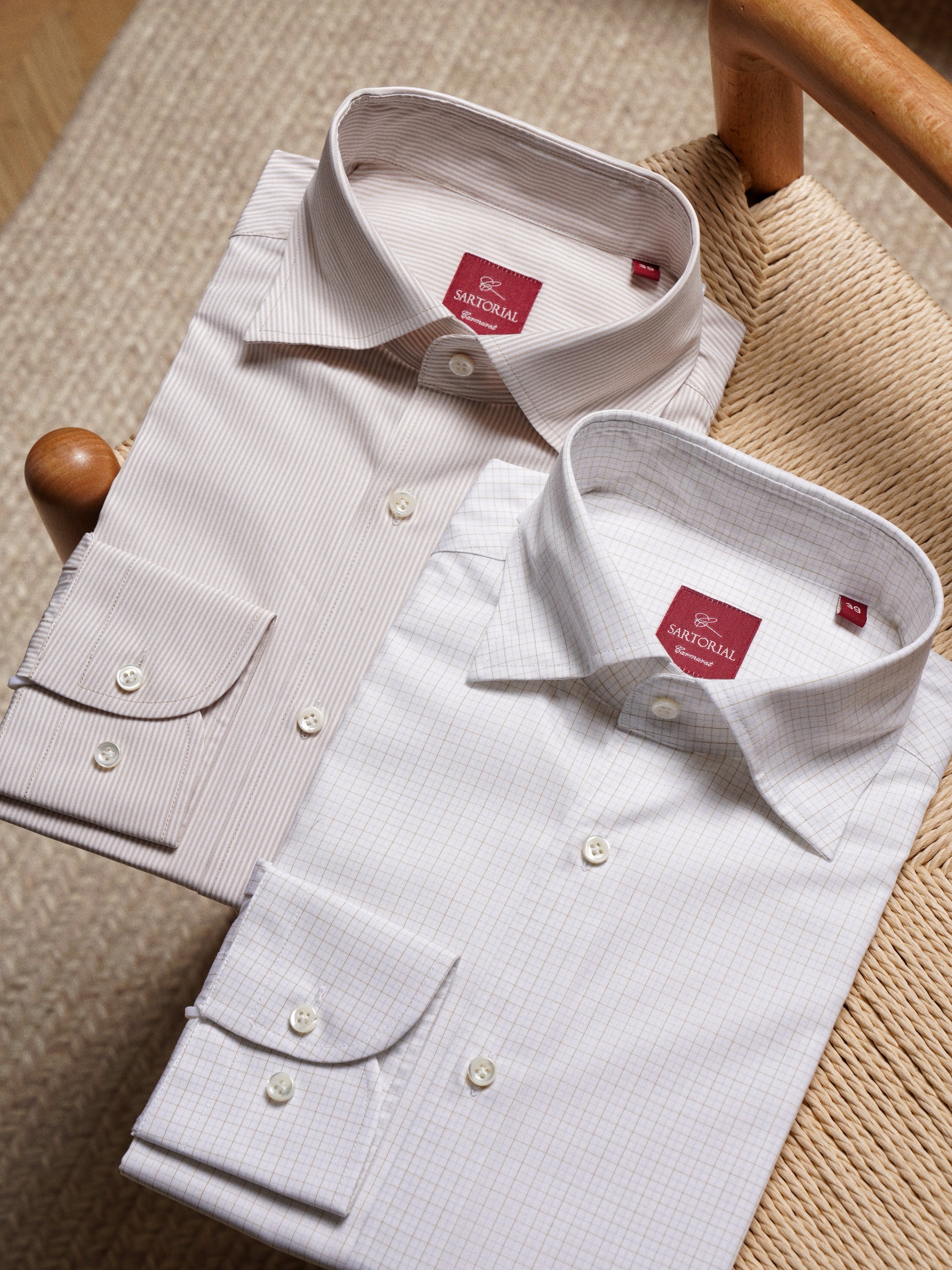 Khaki Stripe/Small Windowpane Cotton Shirt