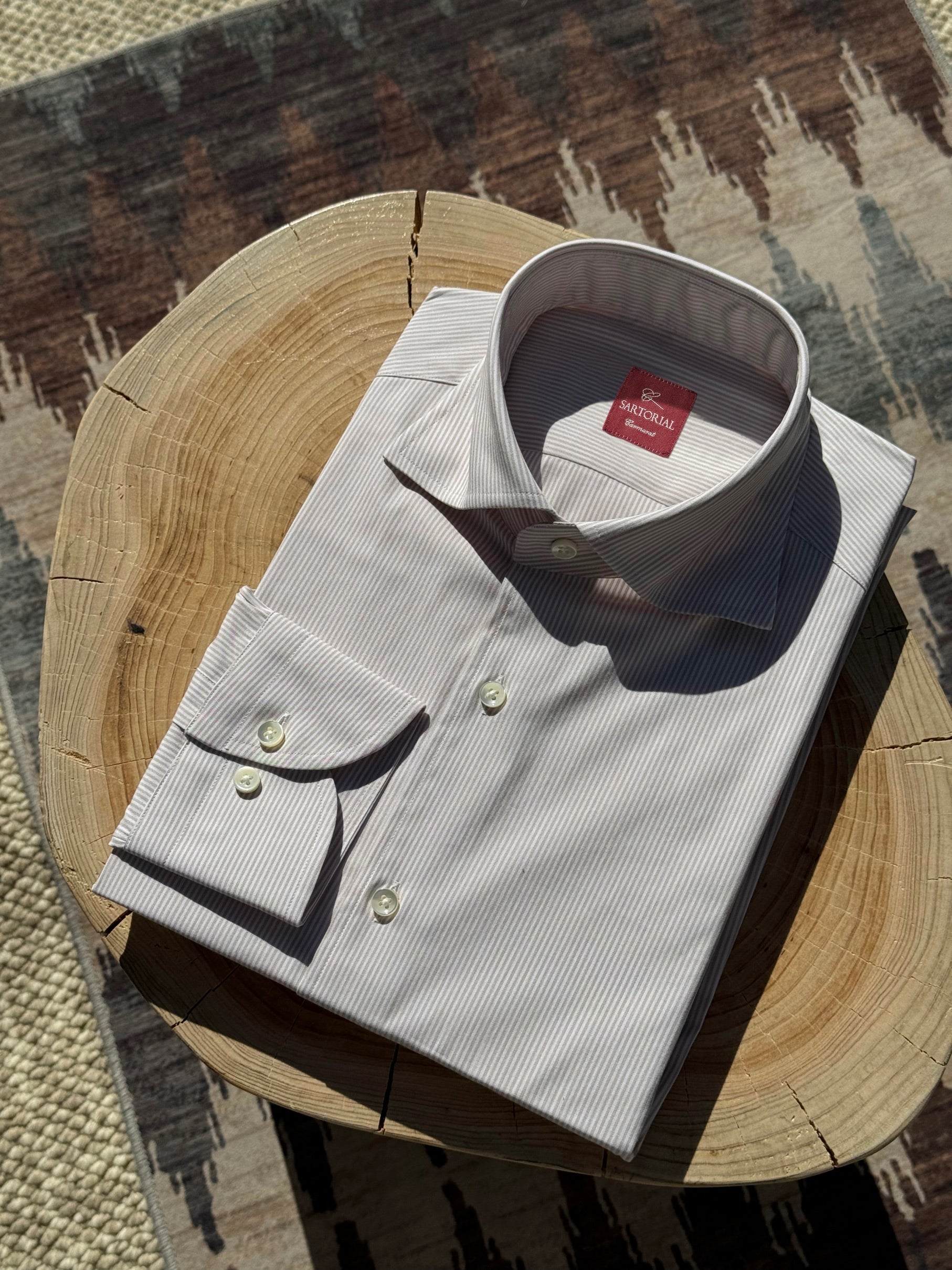 Khaki Stripe/Small Windowpane Cotton Shirt