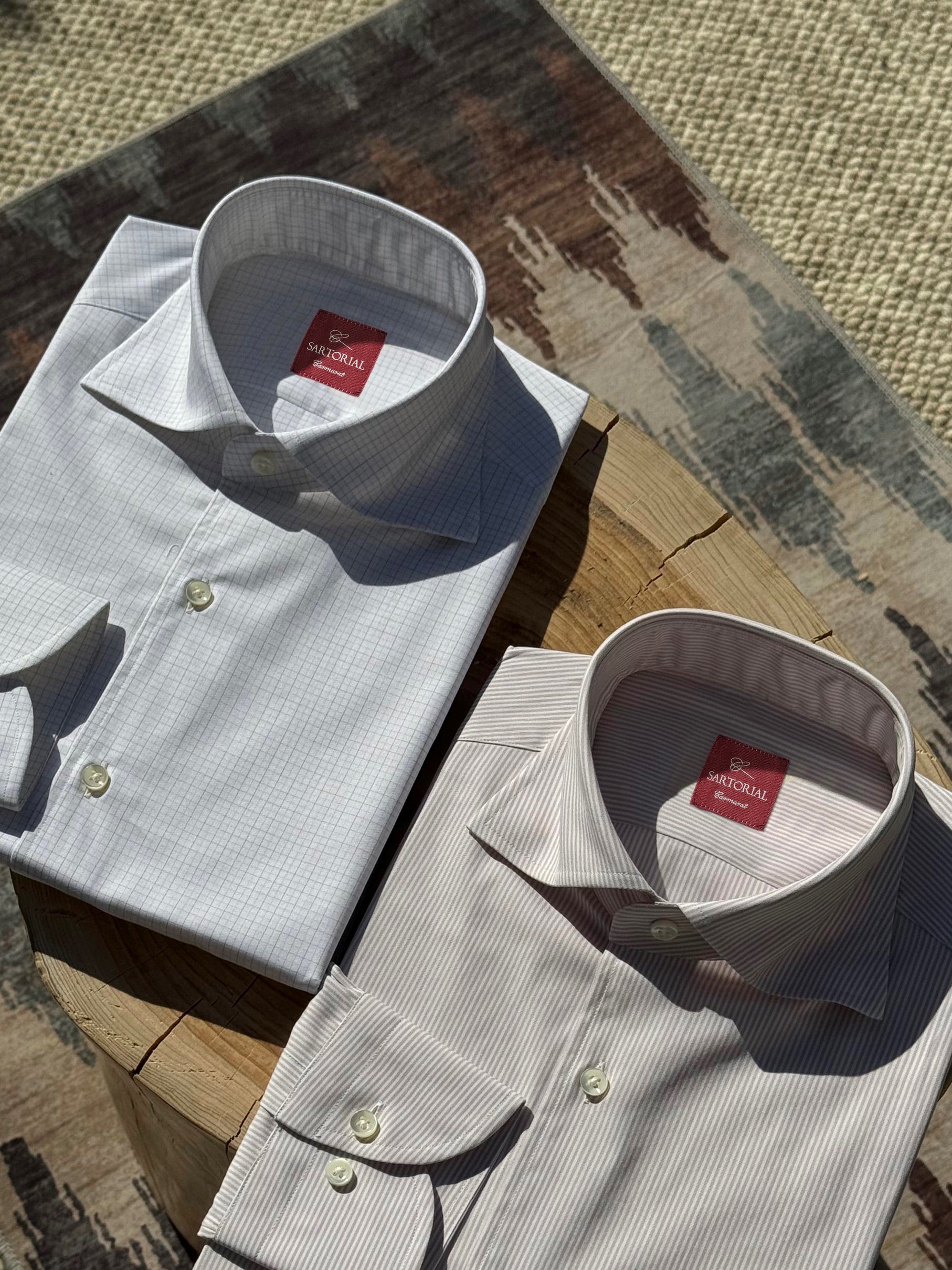 Khaki Stripe/Small Windowpane Cotton Shirt