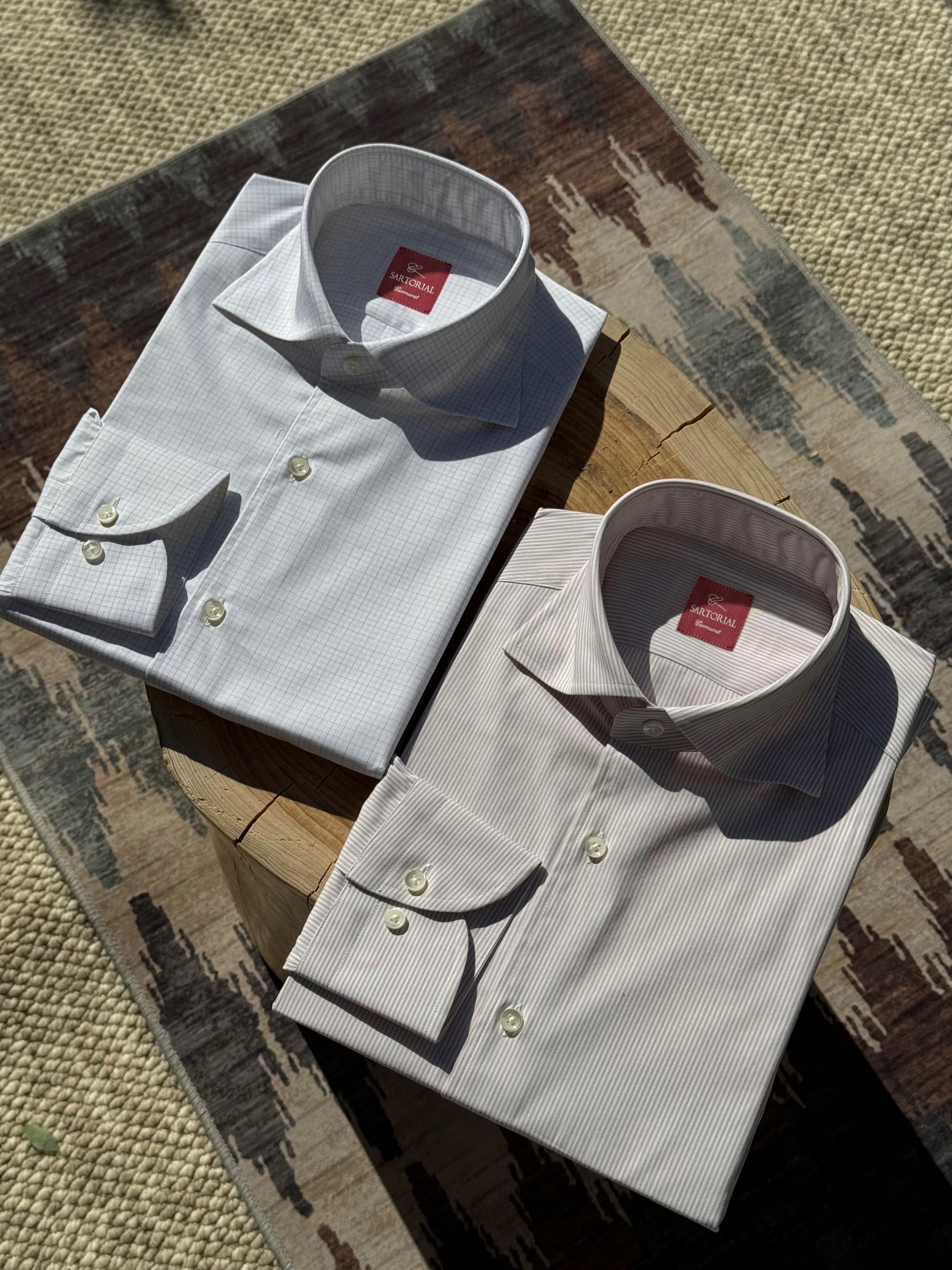 Khaki Stripe/Small Windowpane Cotton Shirt
