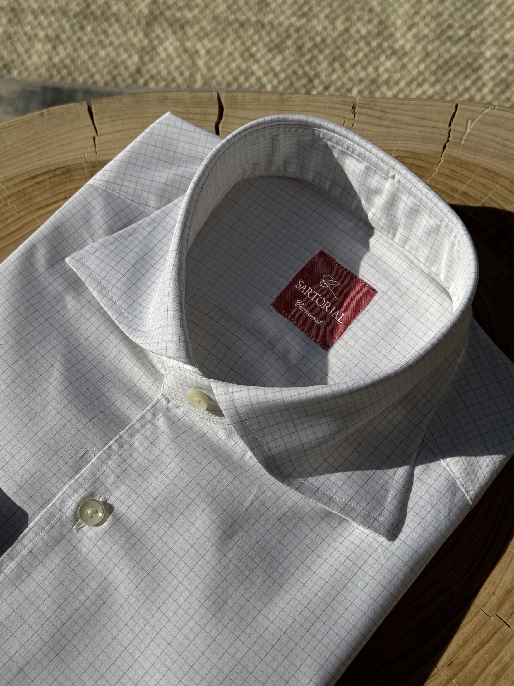 Khaki Stripe/Small Windowpane Cotton Shirt