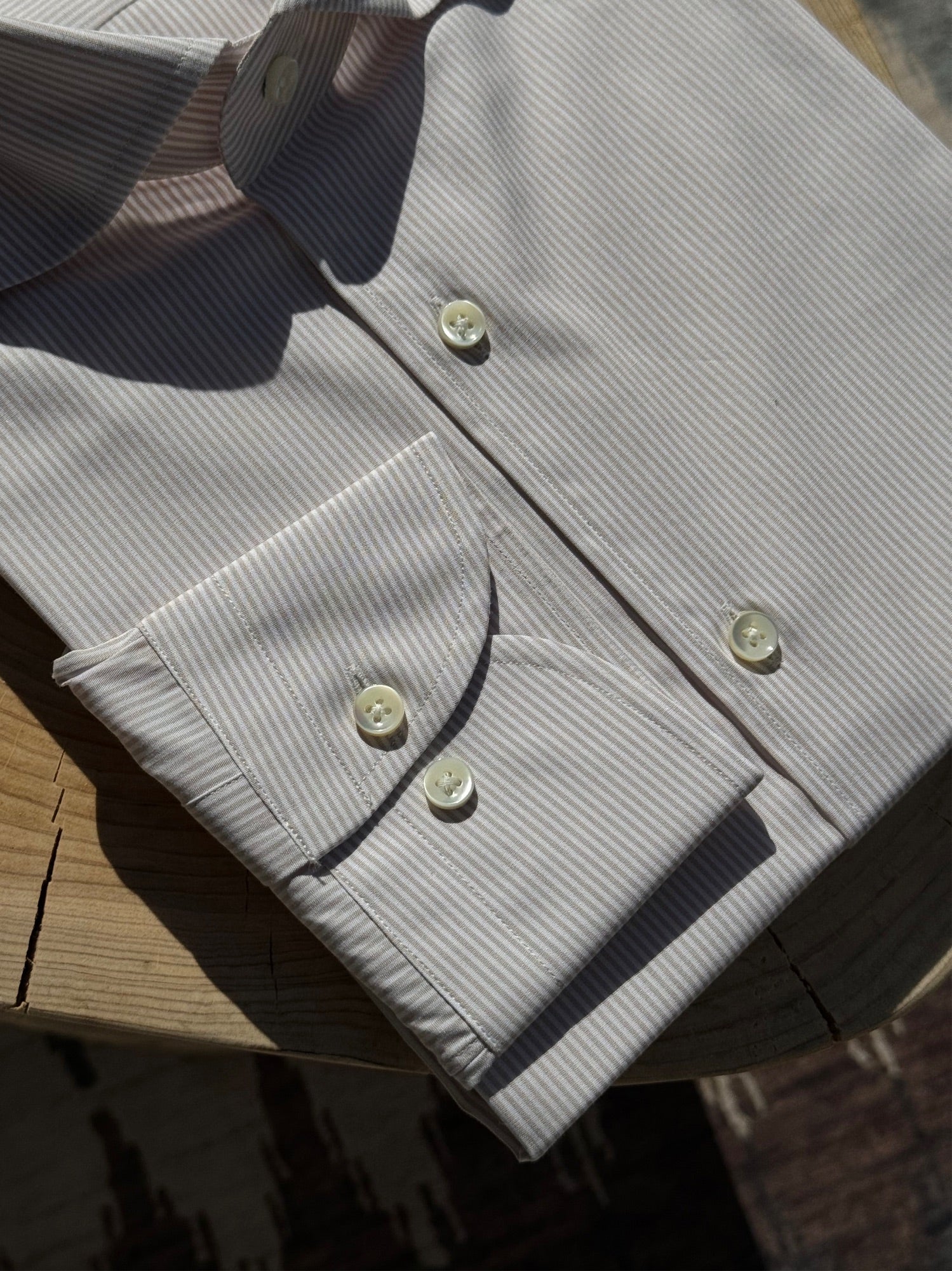 Khaki Stripe/Small Windowpane Cotton Shirt