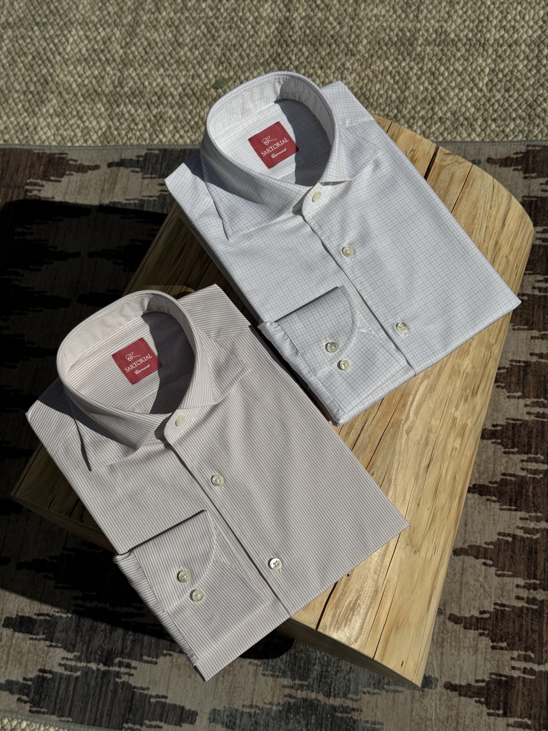 Khaki Stripe/Small Windowpane Cotton Shirt
