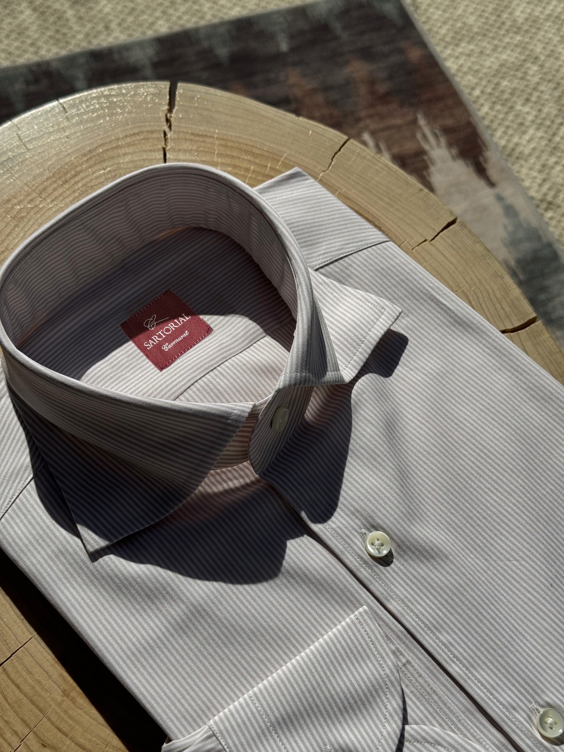 Khaki Stripe/Small Windowpane Cotton Shirt