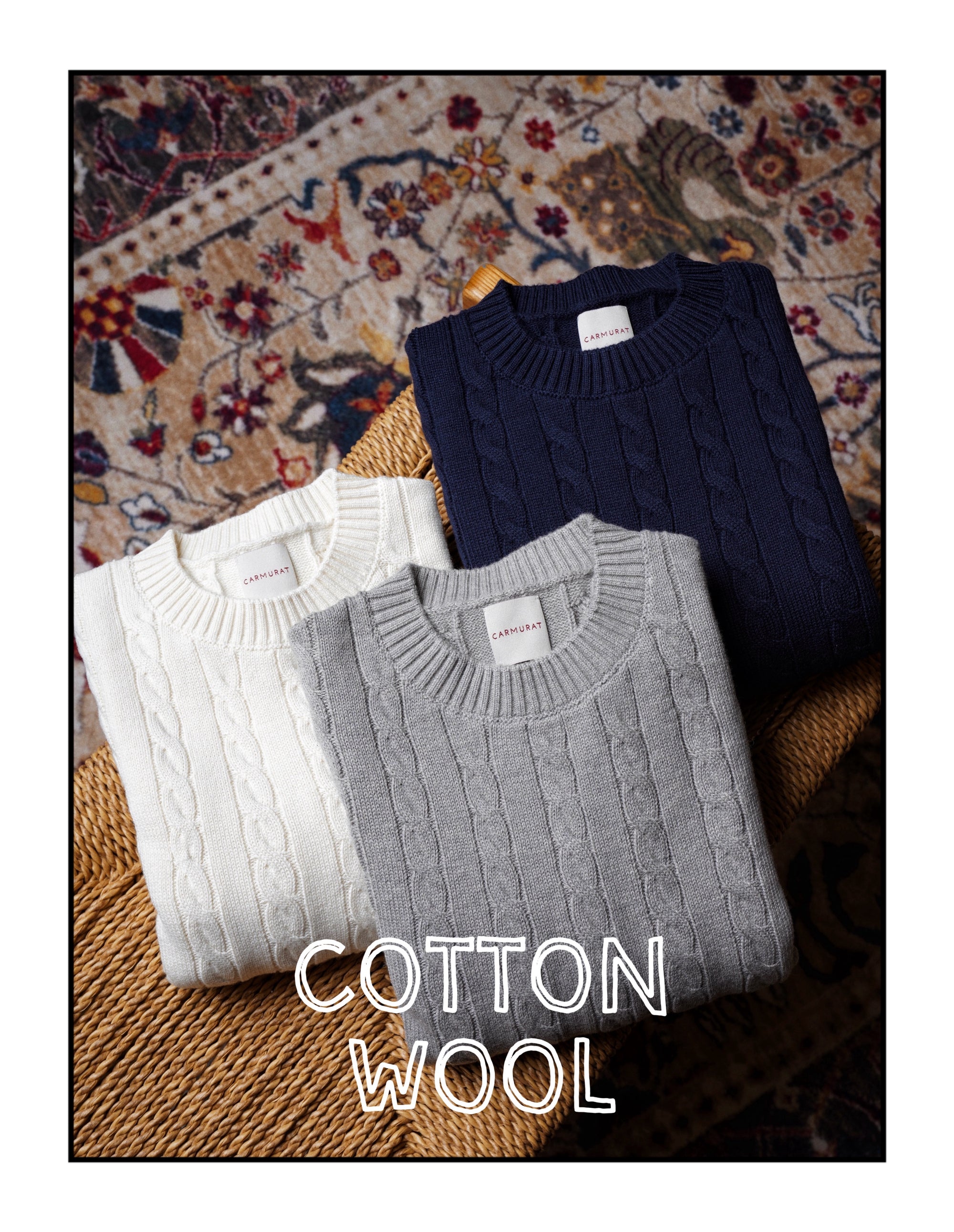 Ivory / Navy / Grey Crew Neck Cable Knit Jumper