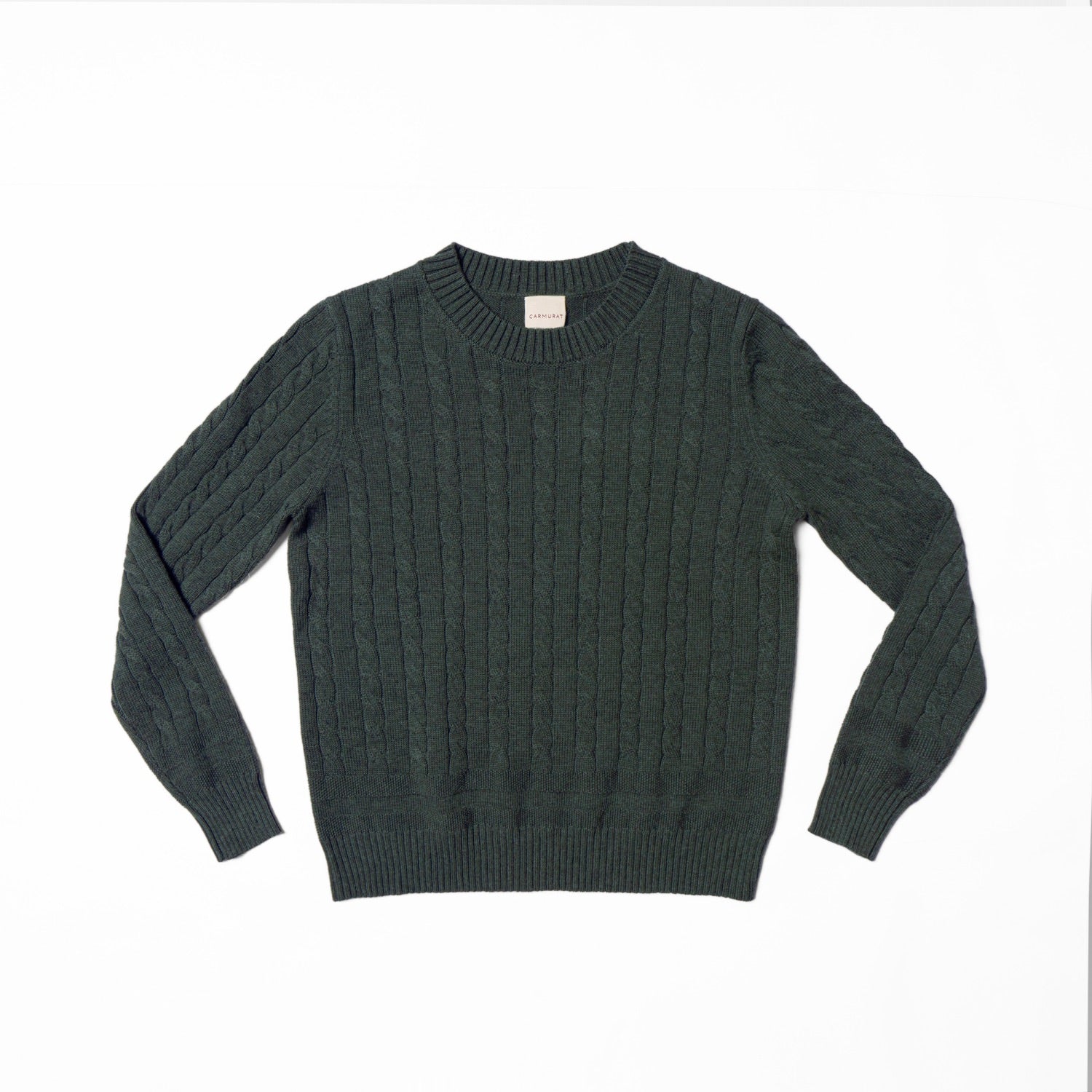 Burgundy / Forest Crew Neck Cable Knit Jumper