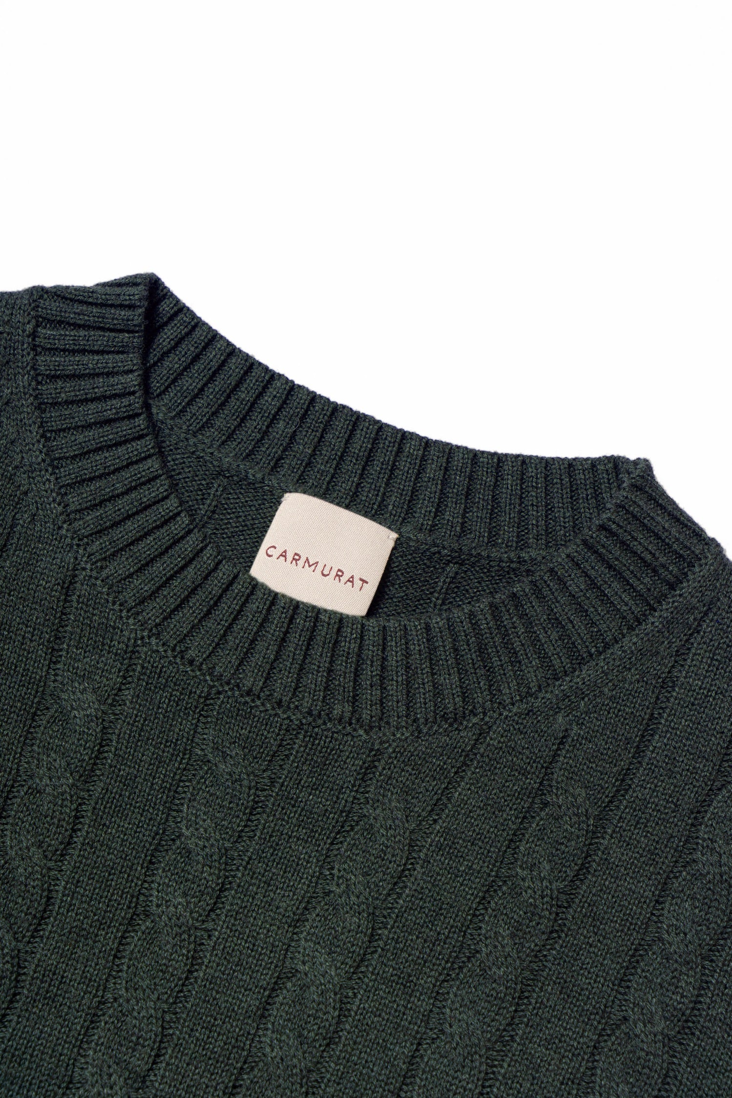 Burgundy / Forest Crew Neck Cable Knit Jumper