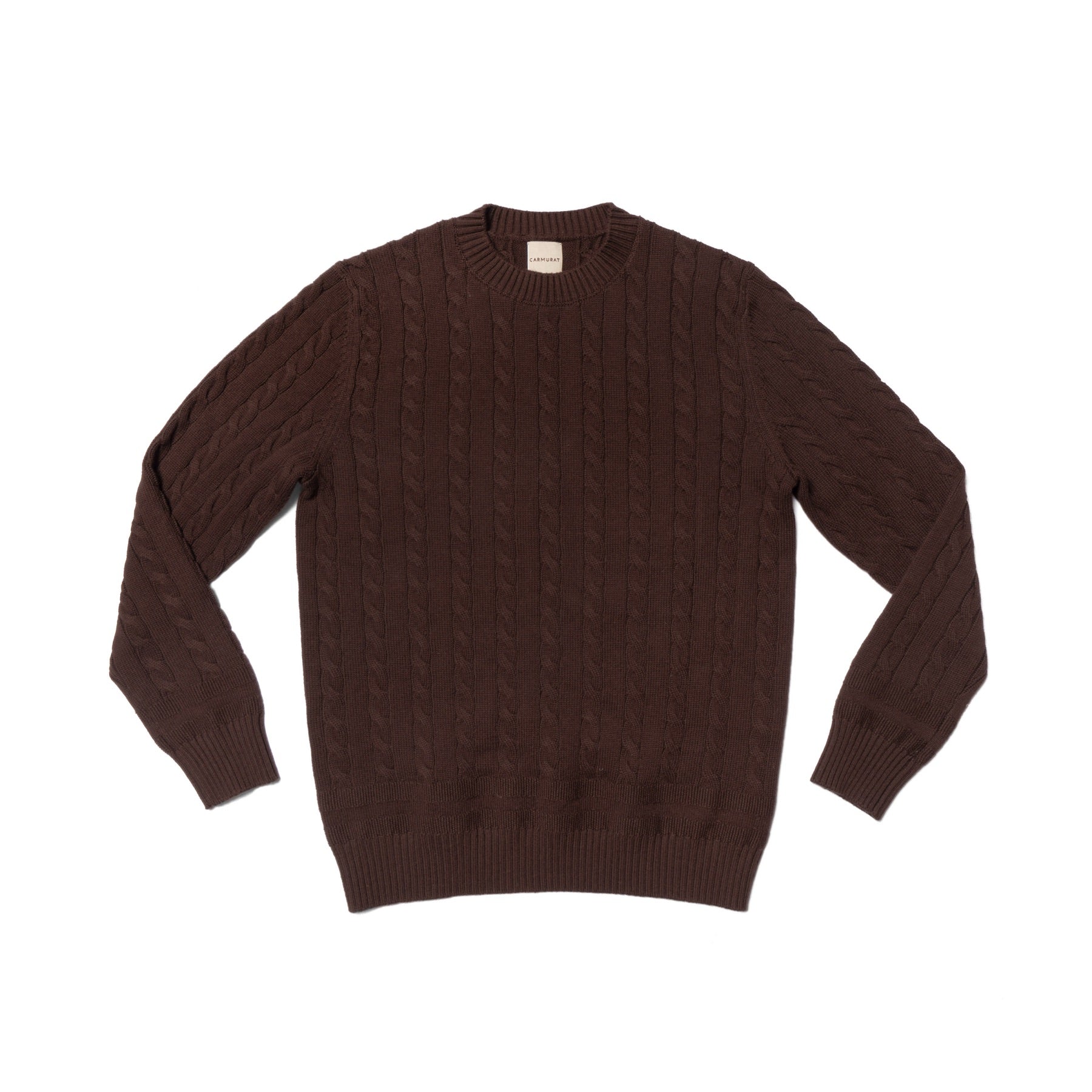 Burgundy / Forest Crew Neck Cable Knit Jumper