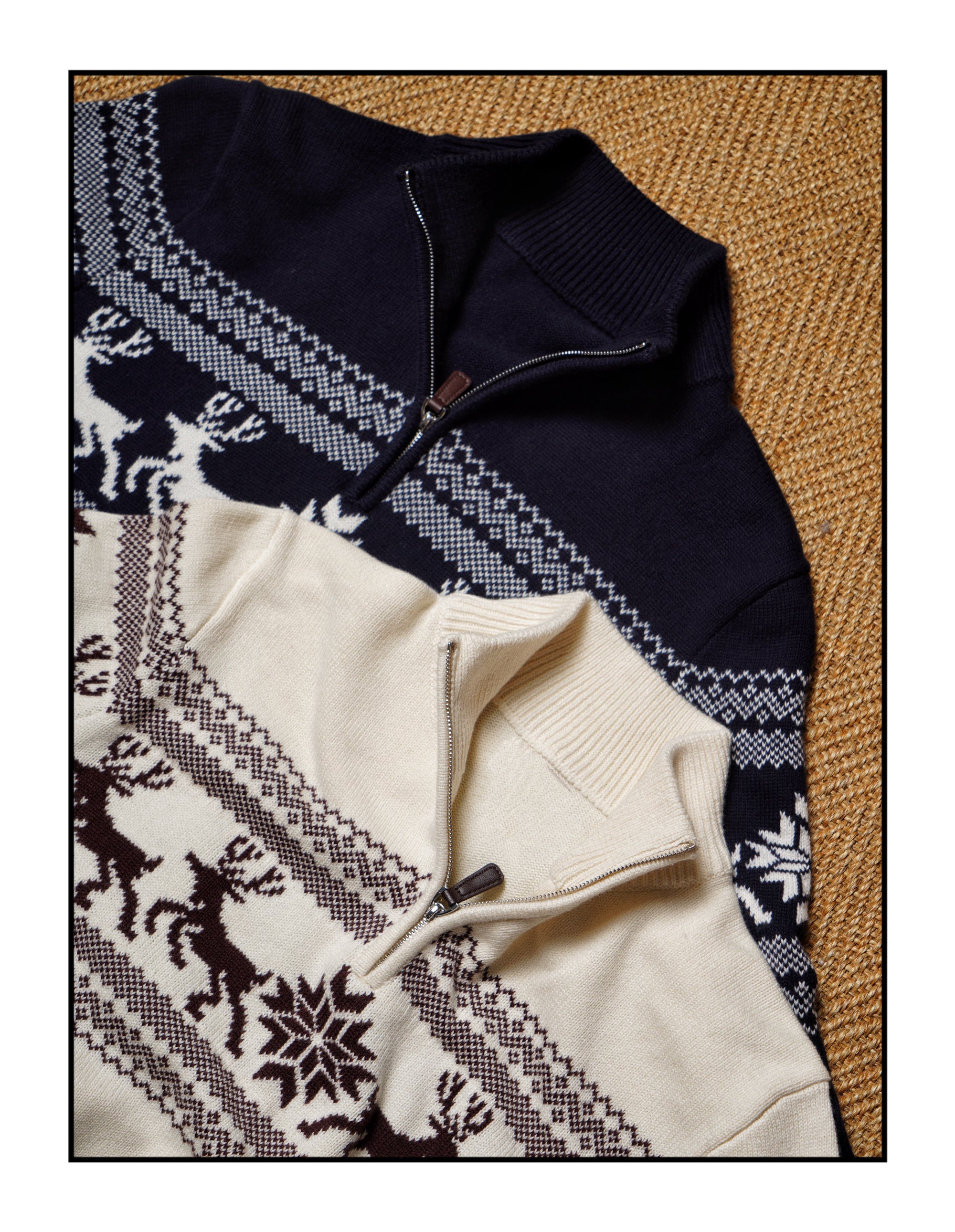 Cotton Wool Blending Patterned Half Zip Jumper