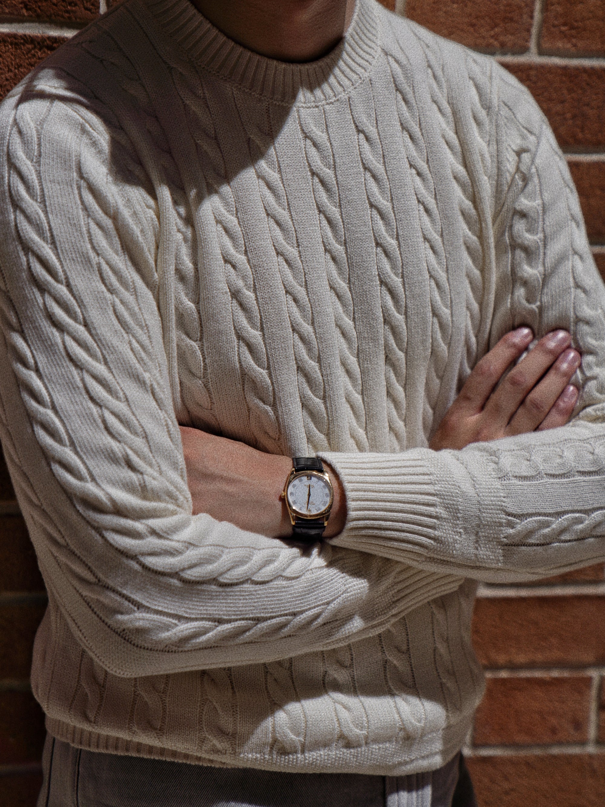 Ivory / Navy / Grey Crew Neck Cable Knit Jumper