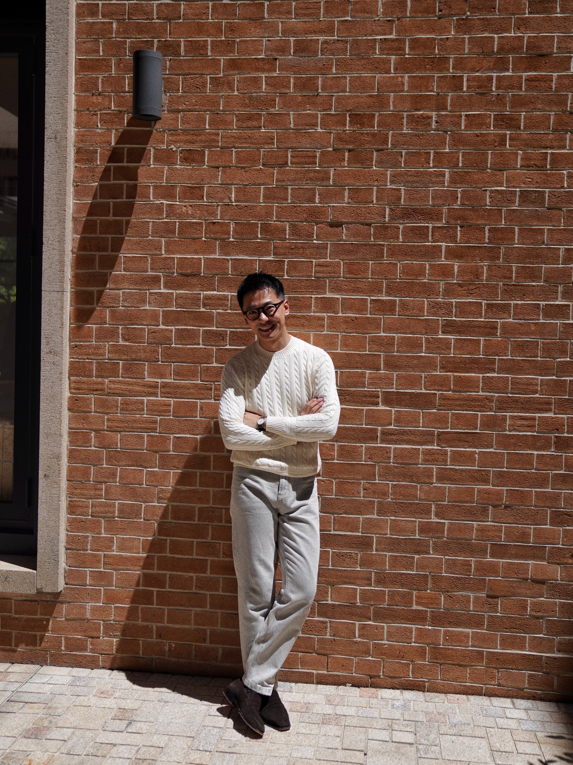 Ivory / Navy / Grey Crew Neck Cable Knit Jumper