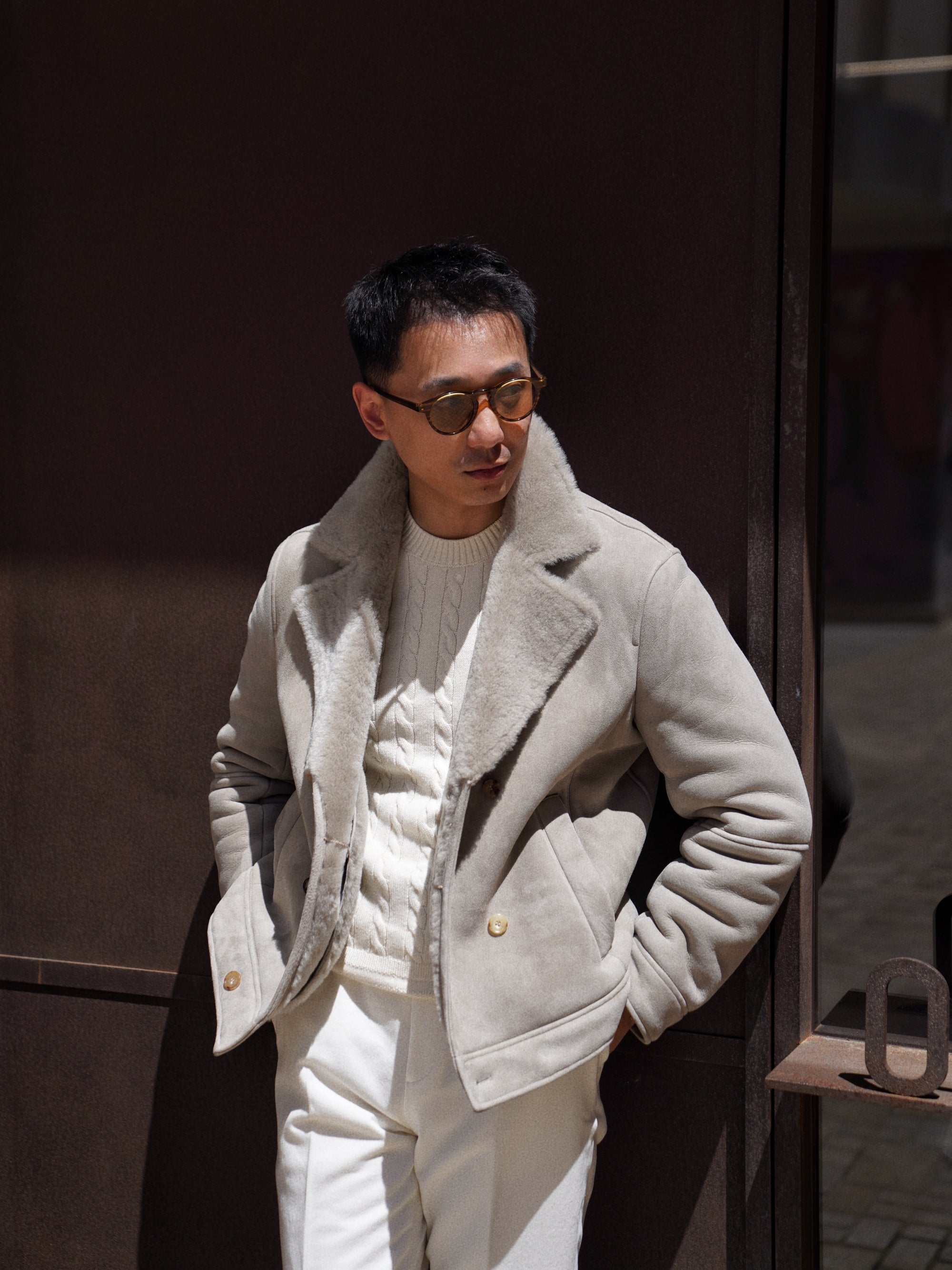 Ivory / Navy / Grey Crew Neck Cable Knit Jumper
