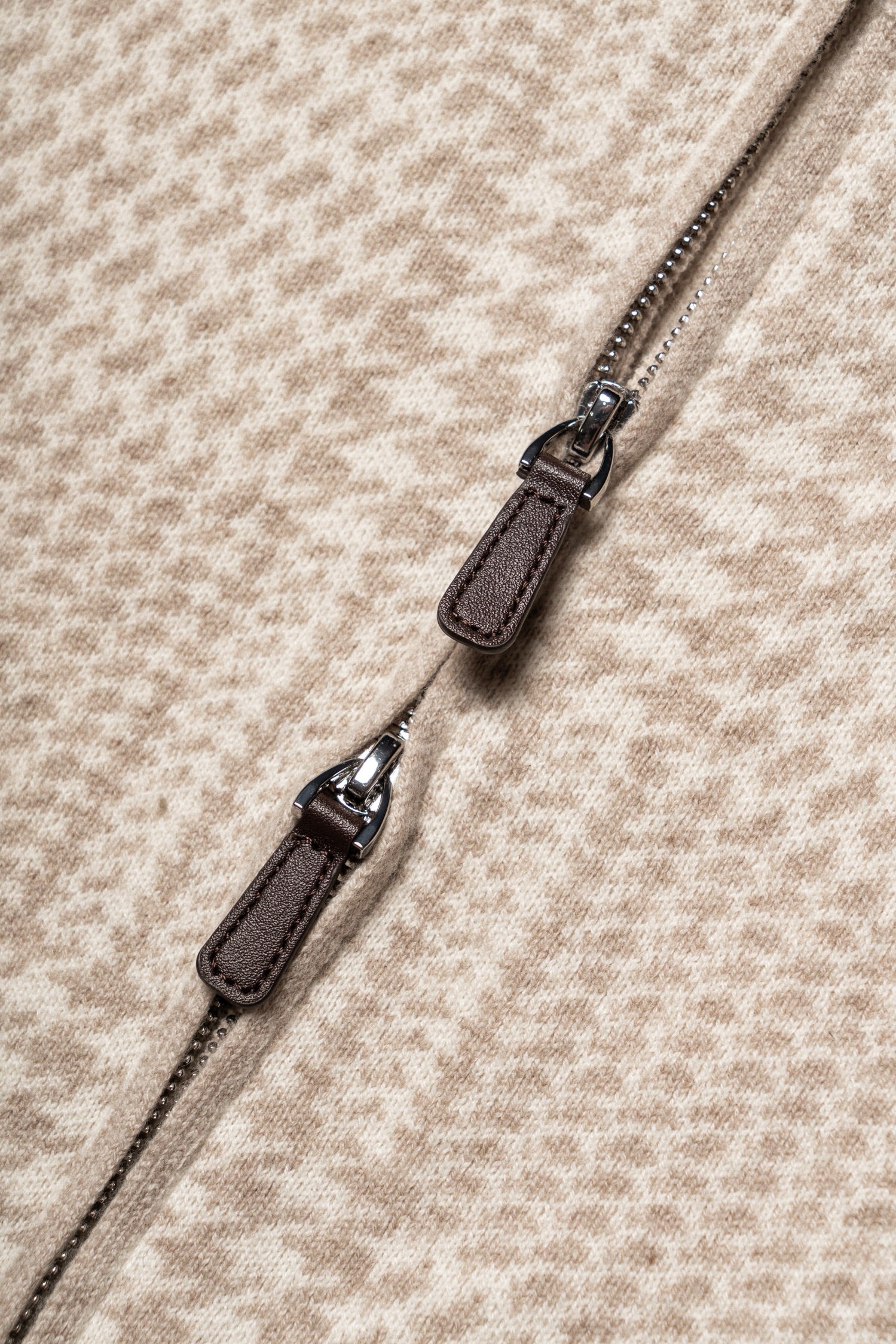 Camel Glen Check 17 Micron Wool Zip Cardigan