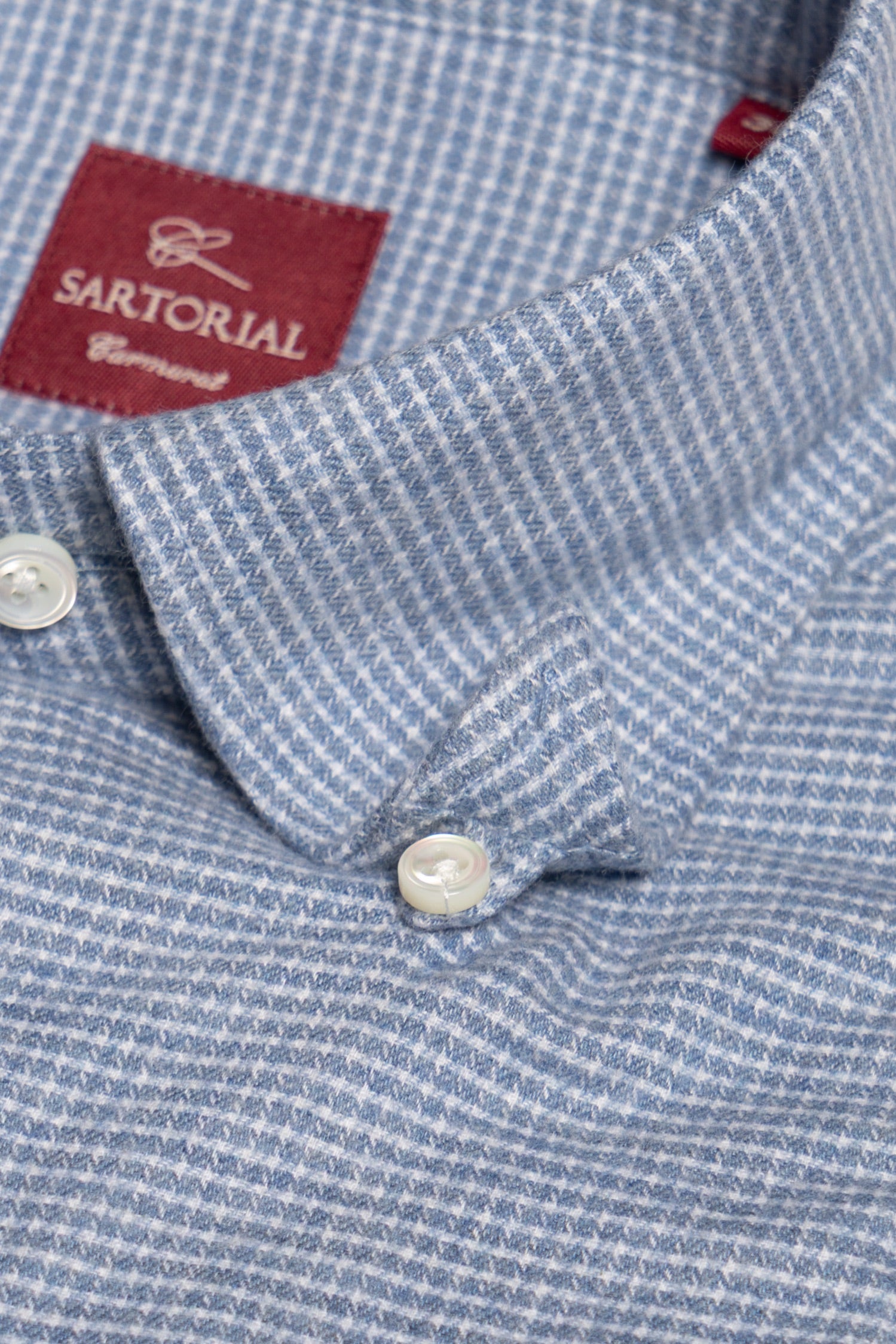 Pale Blue Houndstooth Cotton Yakwool Shirt