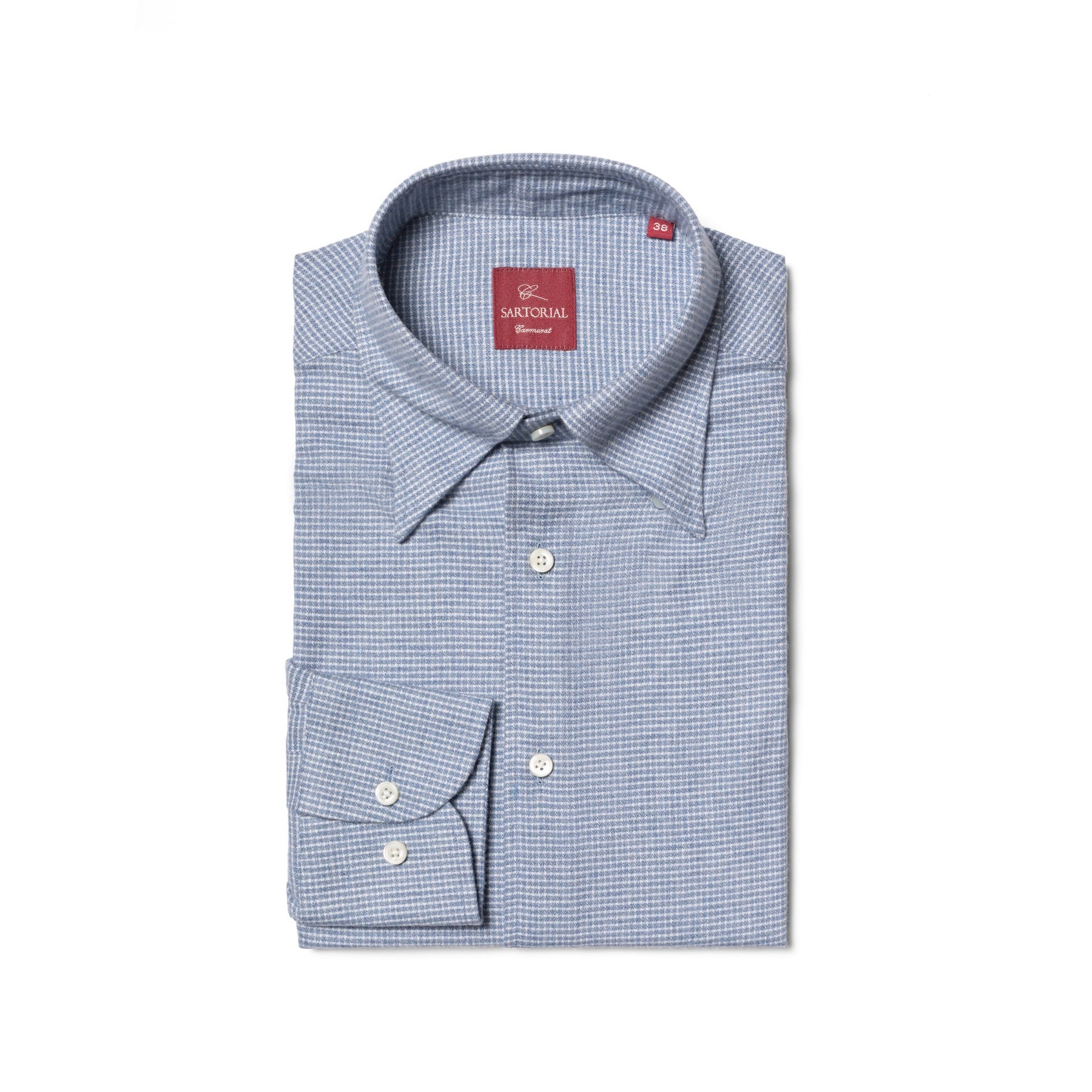 Pale Blue Houndstooth Cotton Yakwool Shirt