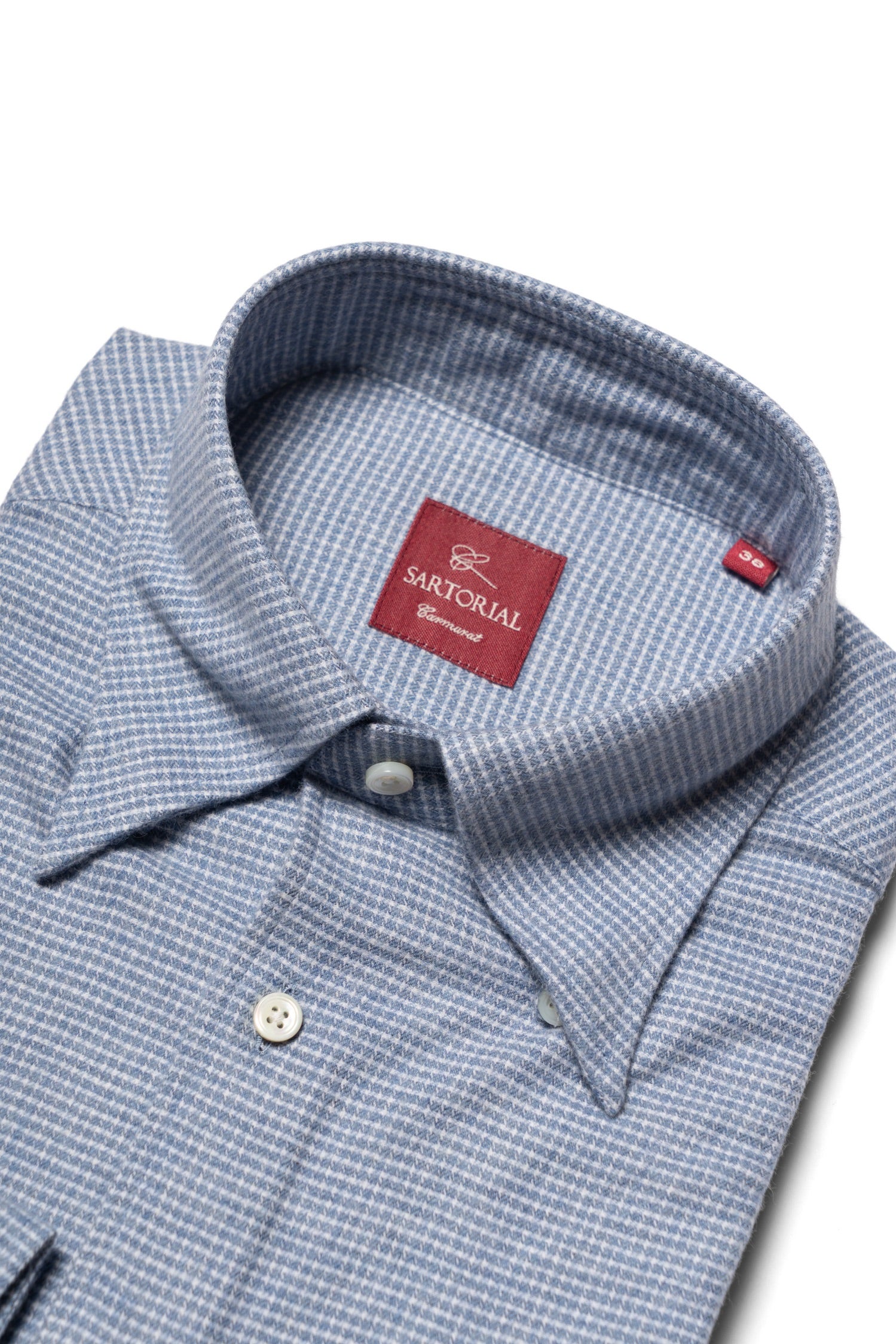 Pale Blue Houndstooth Cotton Yakwool Shirt
