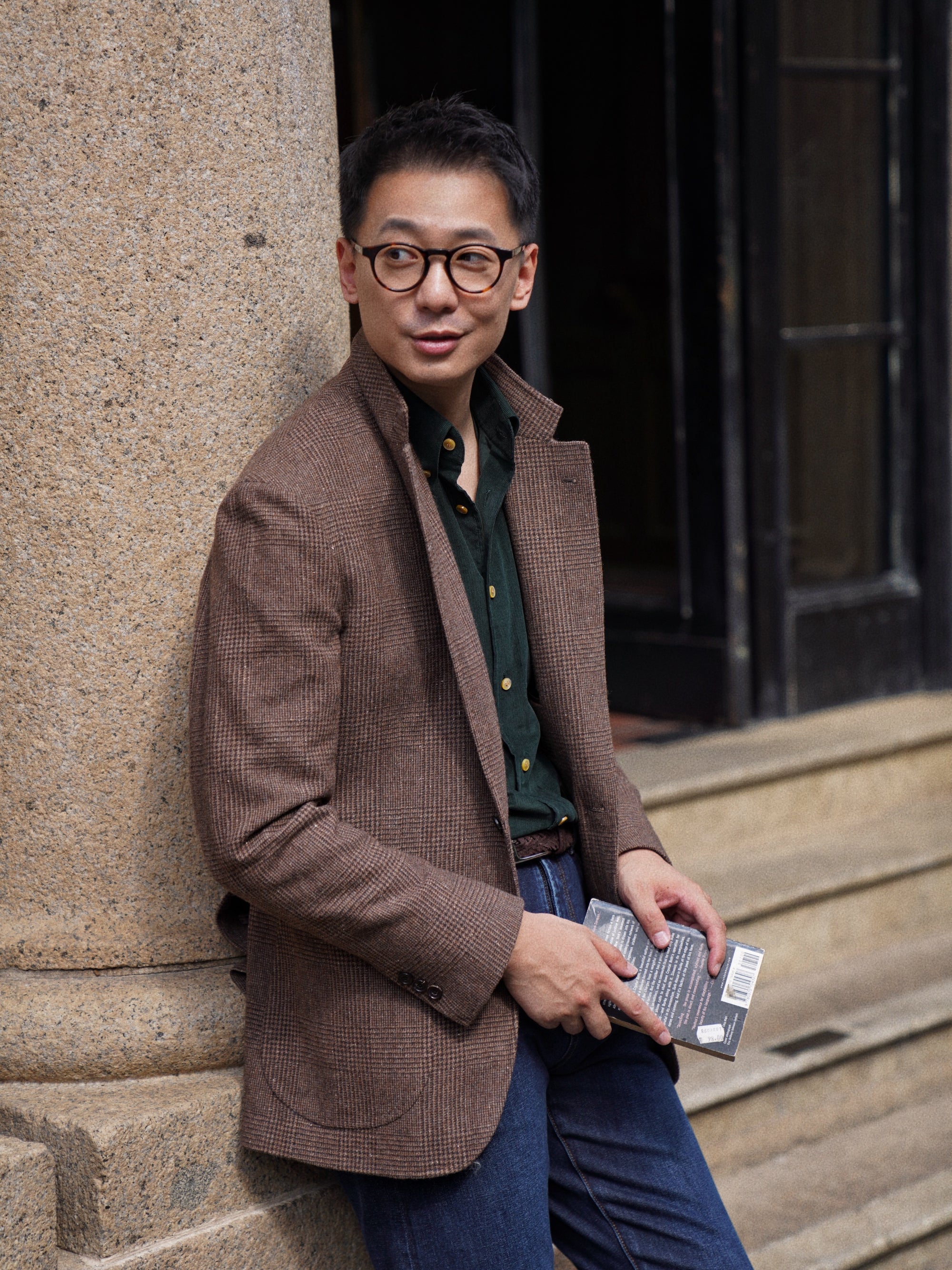 Brown Glen Check Wool Silk Tweed Jacket #931