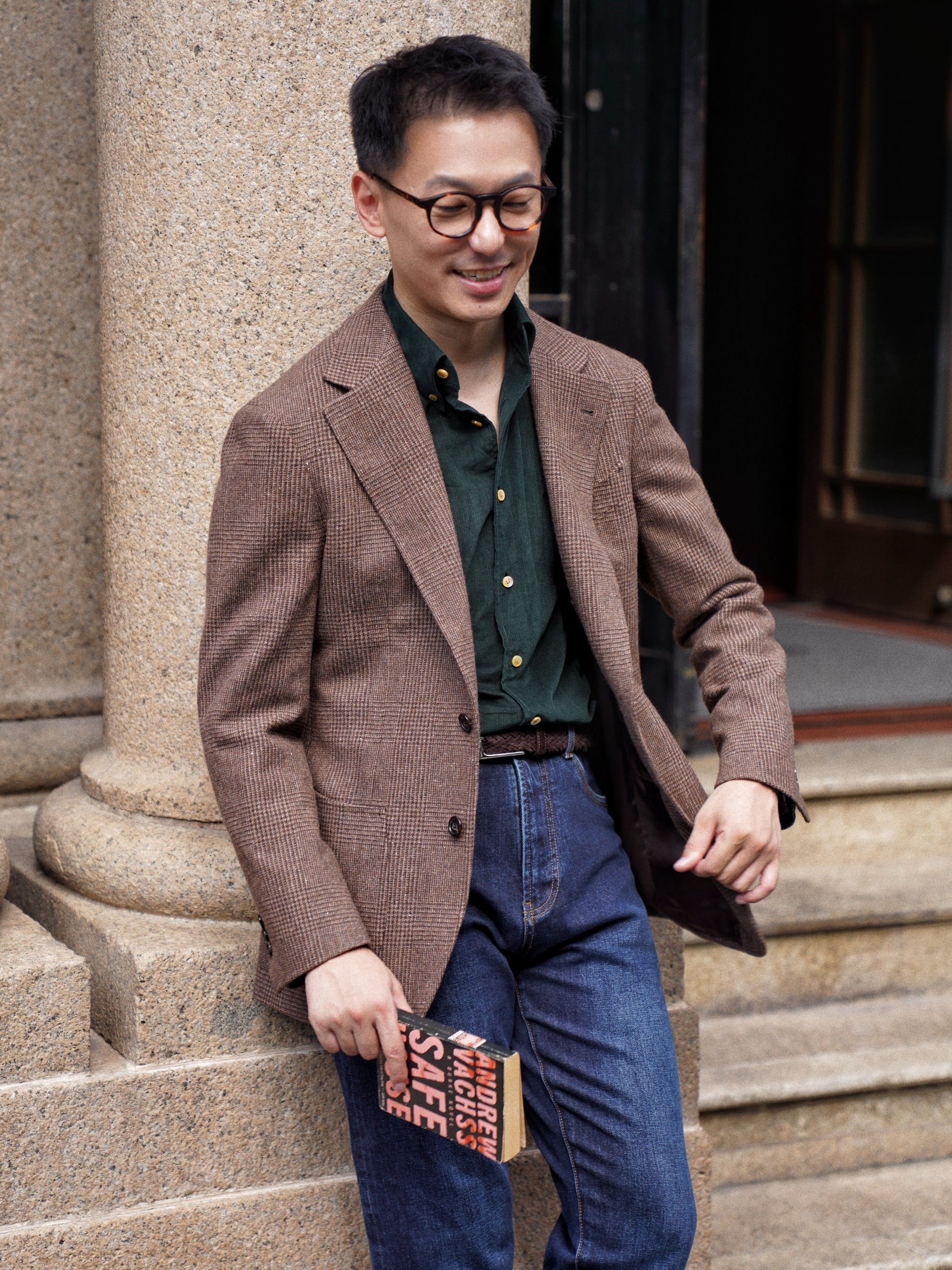 Brown Glen Check Wool Silk Tweed Jacket #931