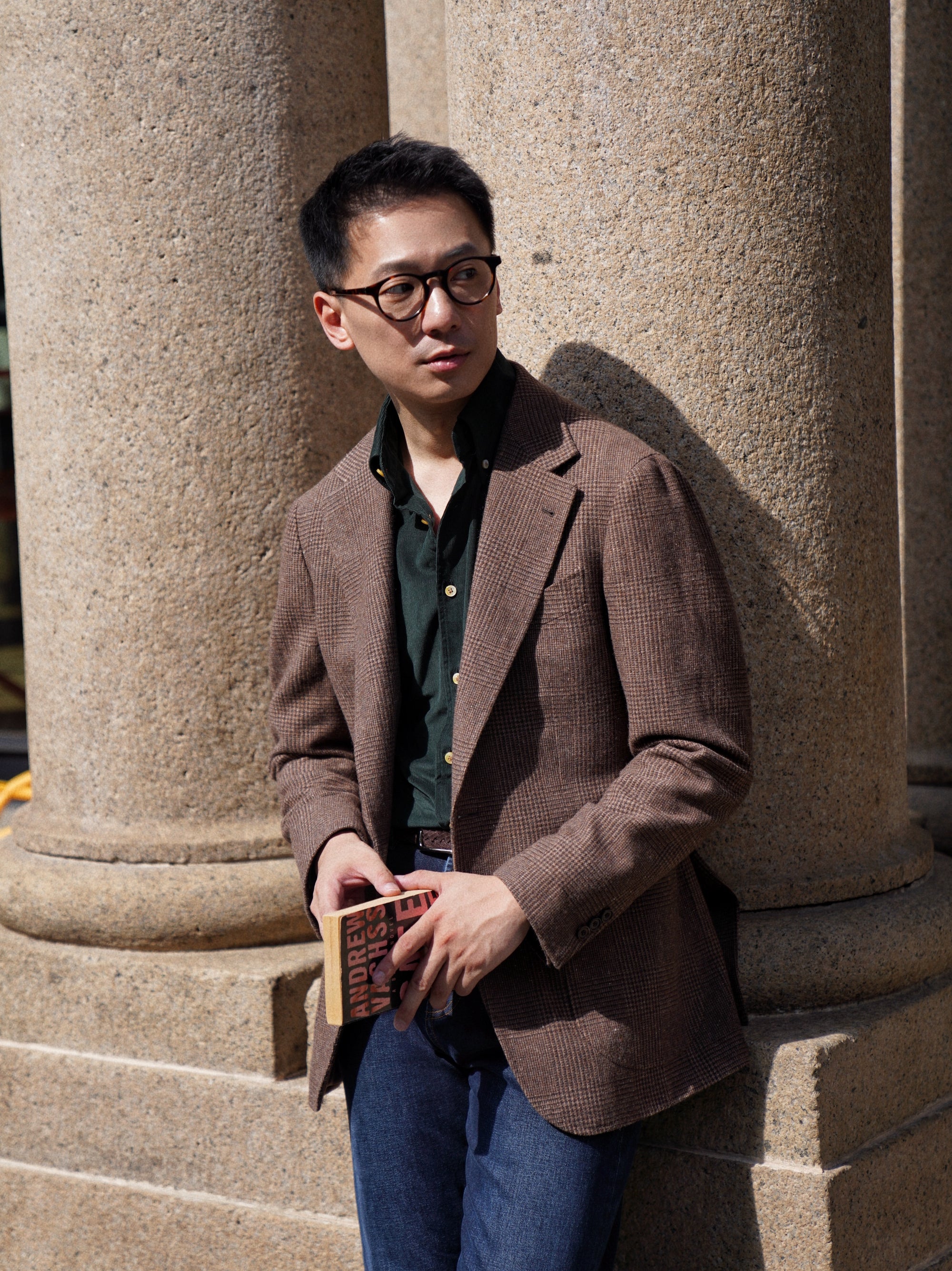 Brown Glen Check Wool Silk Tweed Jacket #931