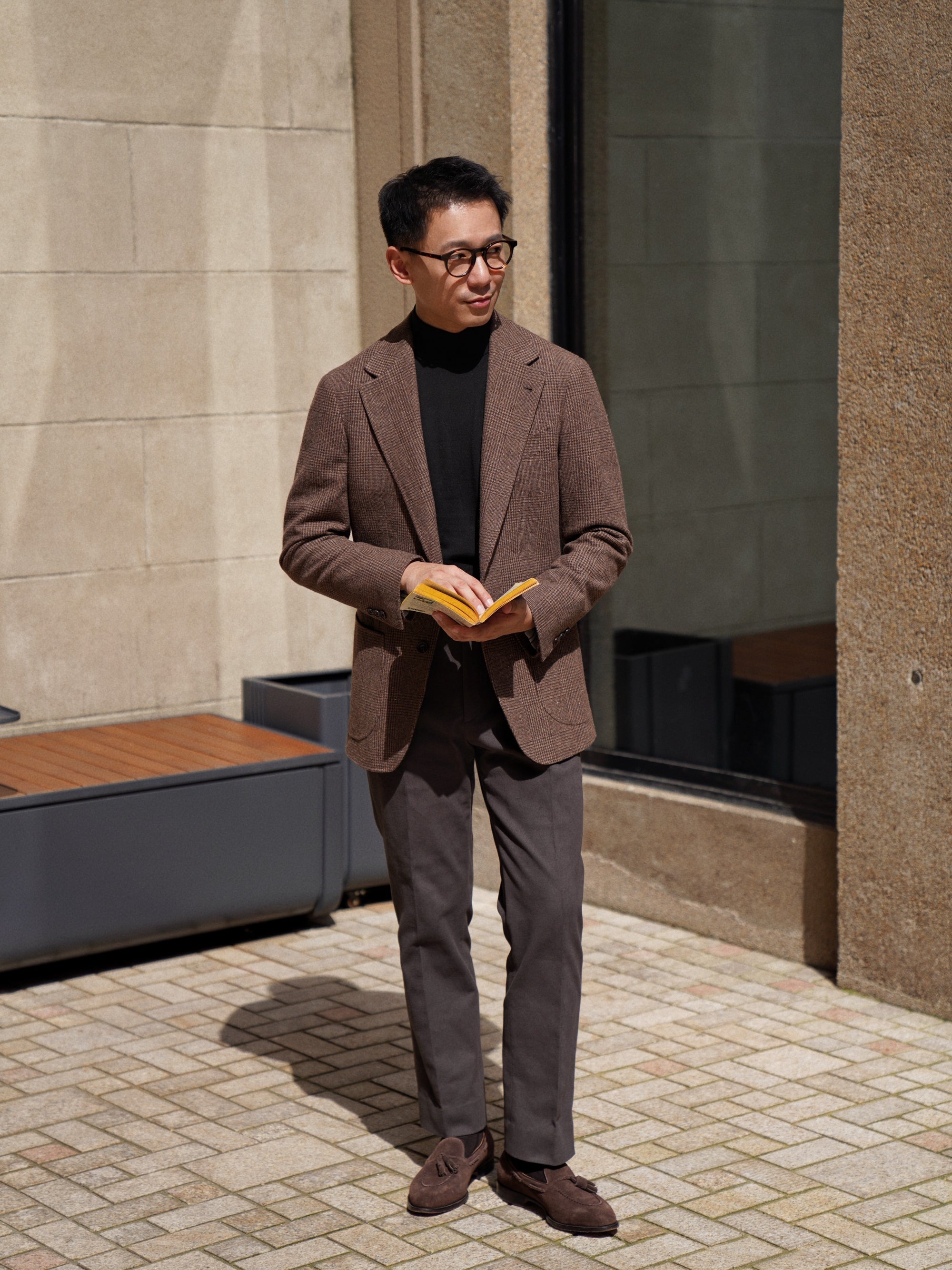 Brown Glen Check Wool Silk Tweed Jacket #931