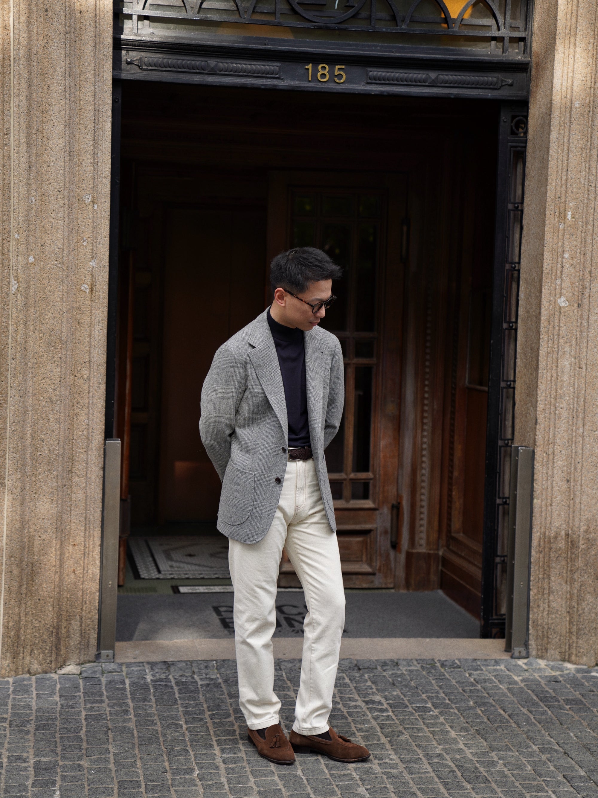 Grey Glen Check Wool Silk Tweed Jacket #929