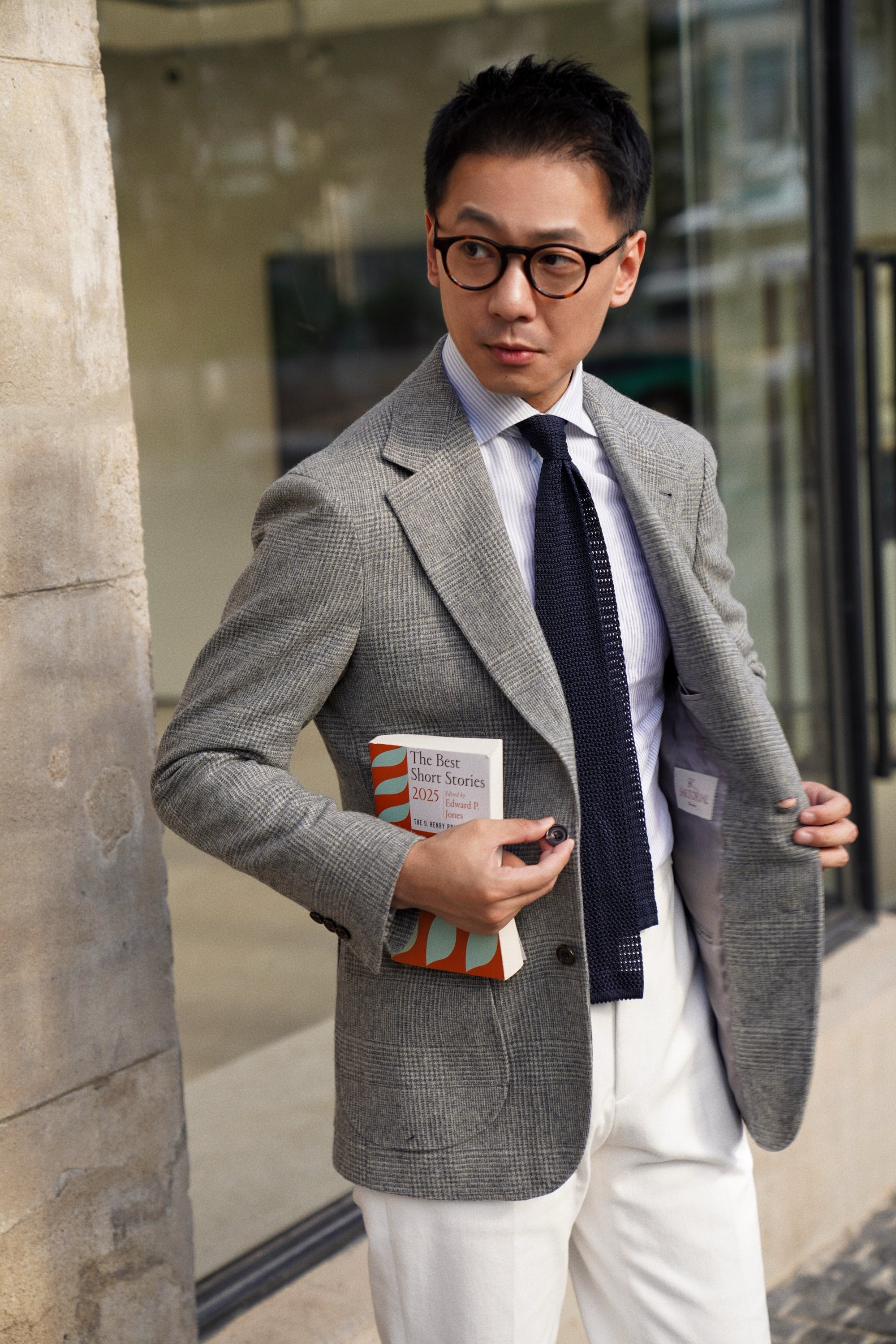 Grey Glen Check Wool Silk Tweed Jacket #929