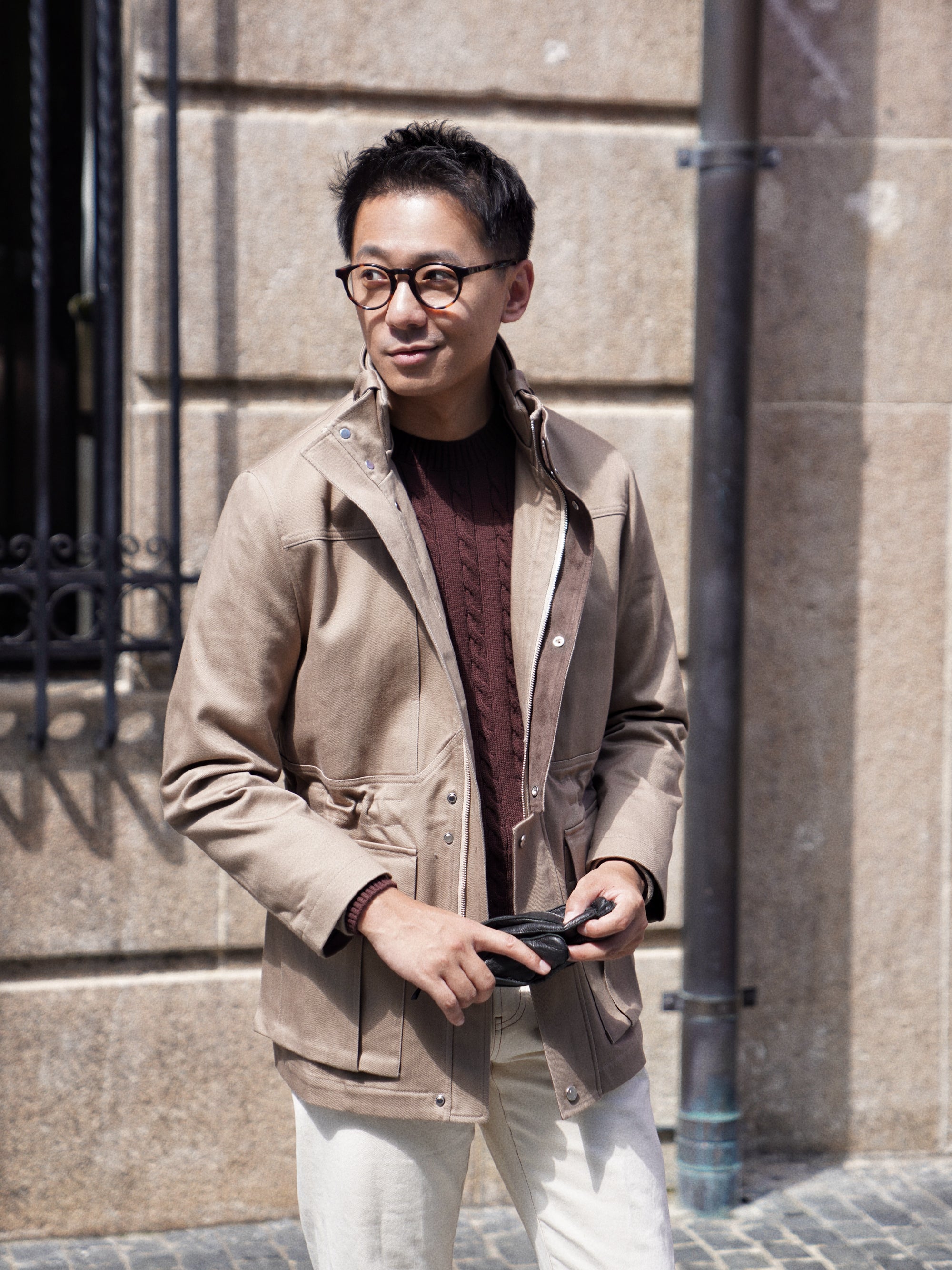 Burgundy / Forest Crew Neck Cable Knit Jumper