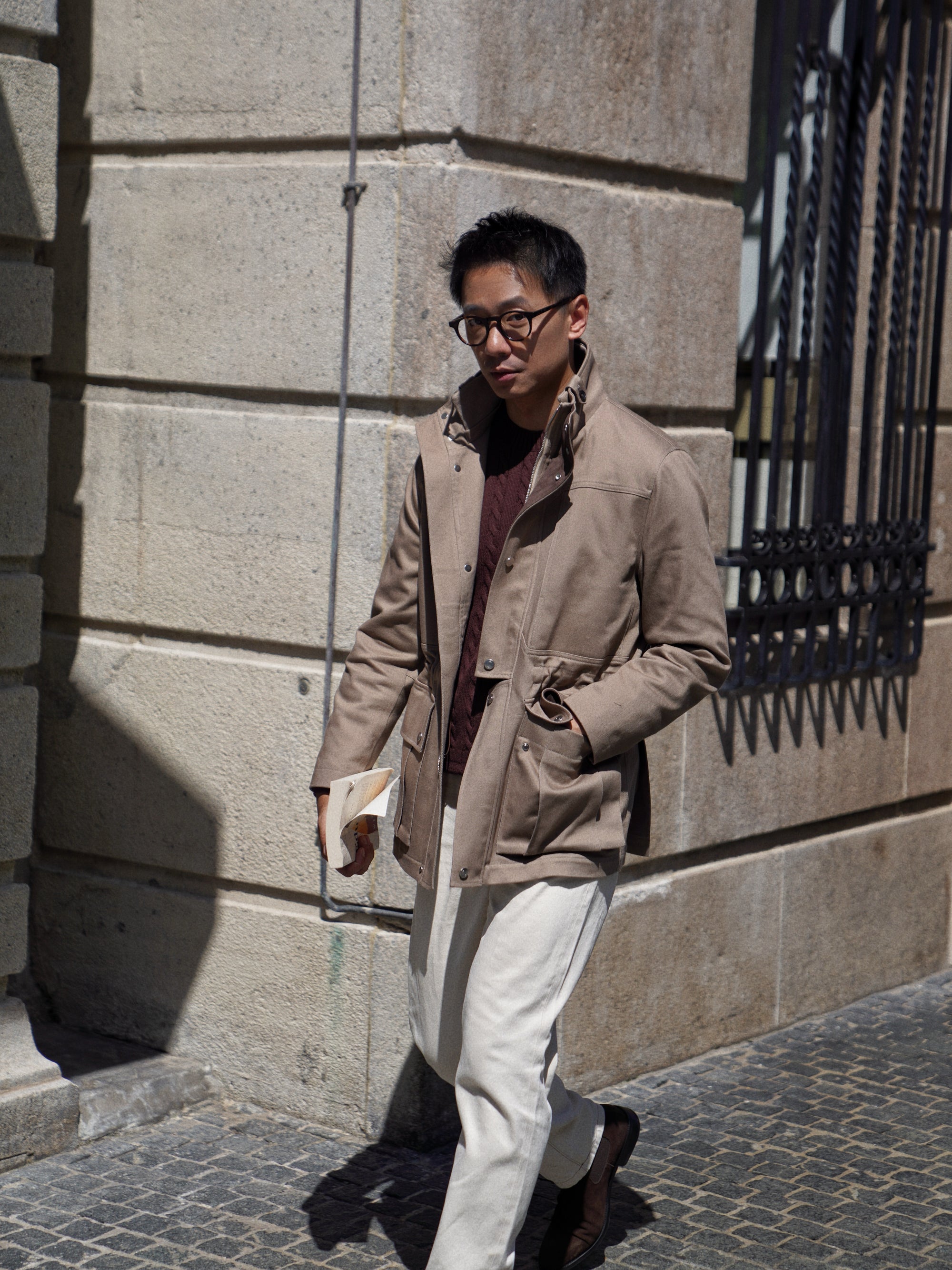 Burgundy / Forest Crew Neck Cable Knit Jumper