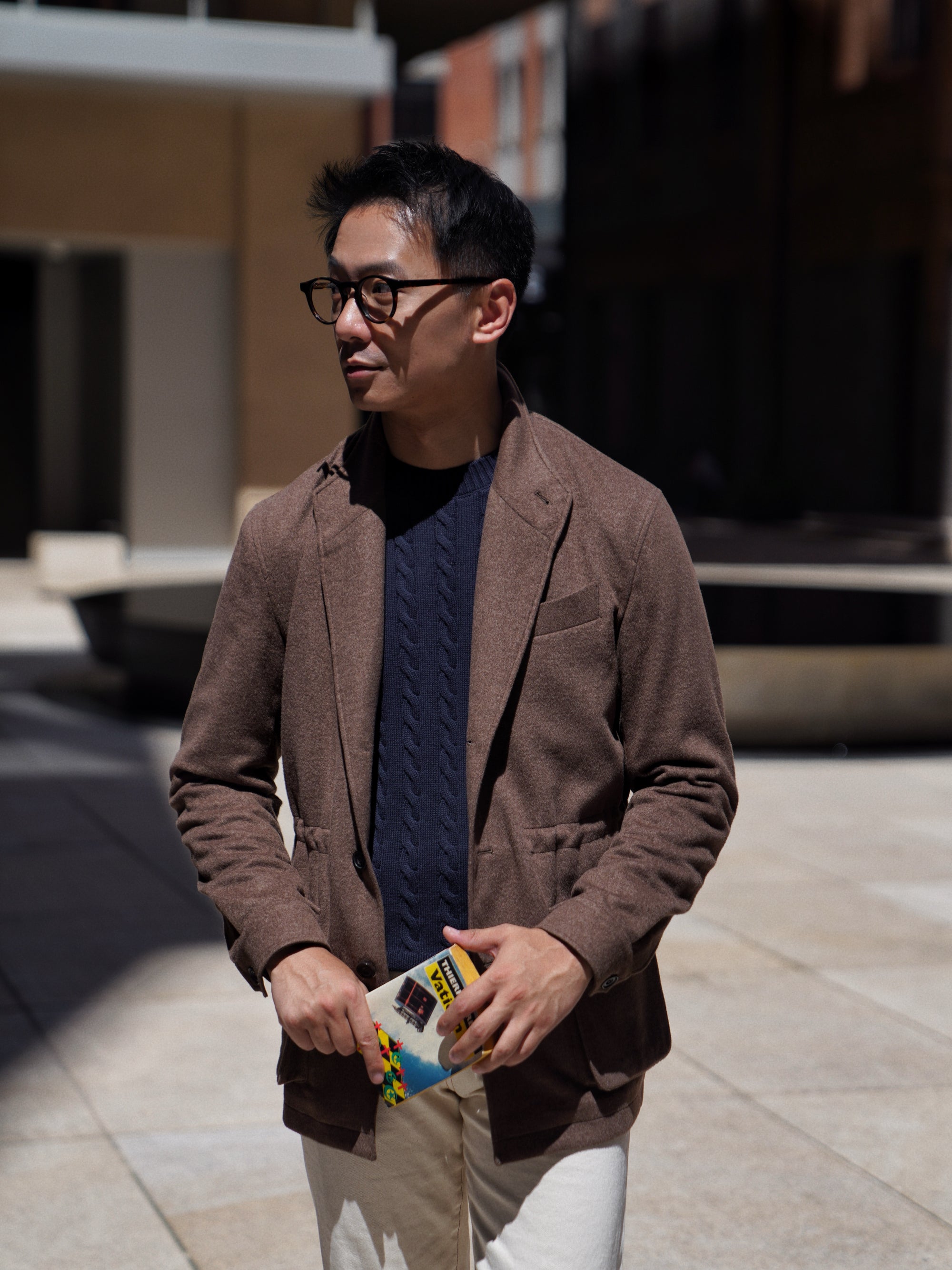 Ivory / Navy / Grey Crew Neck Cable Knit Jumper
