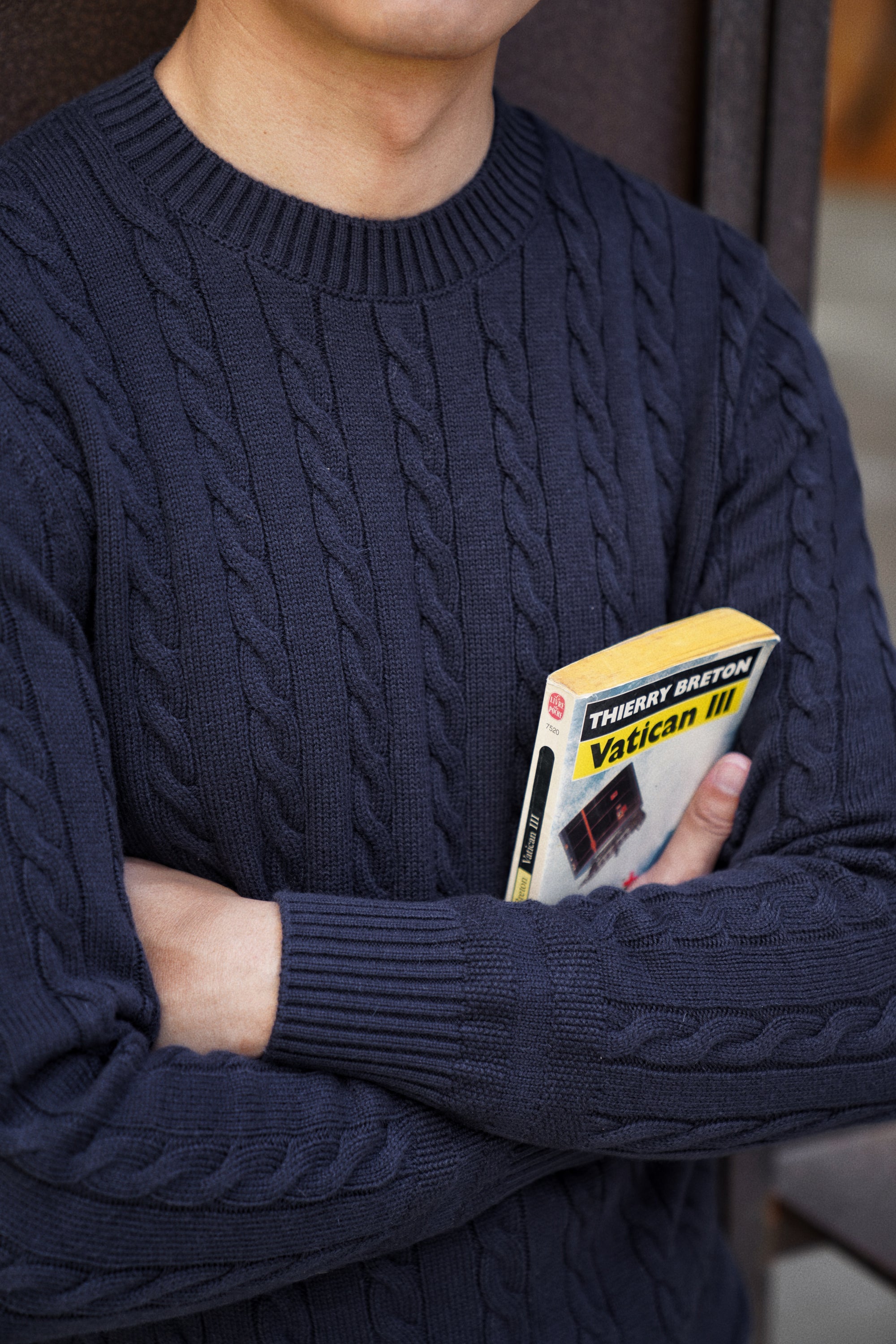 Ivory / Navy / Grey Crew Neck Cable Knit Jumper