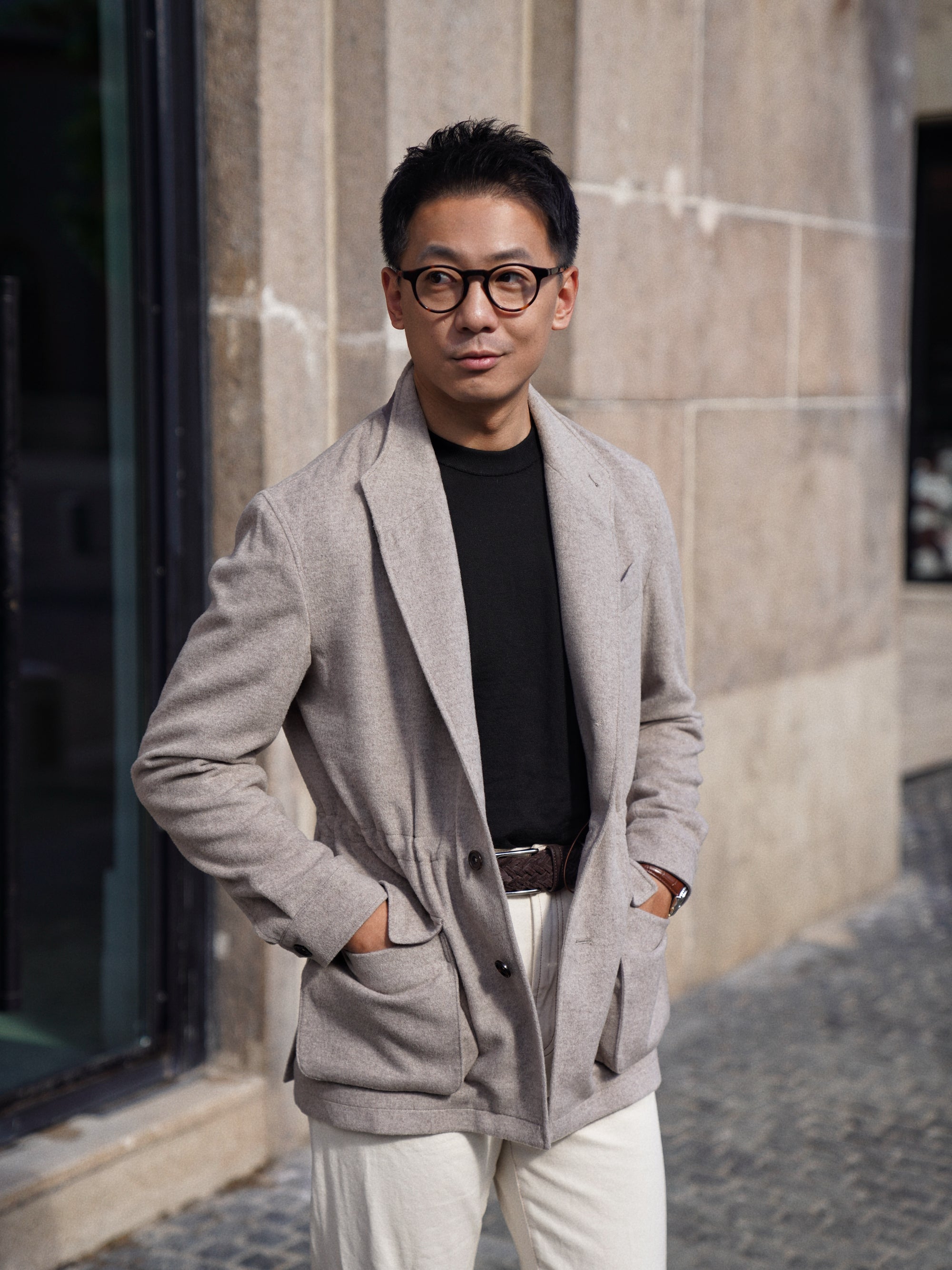 Taupe Wool Silk Flannel Teba Jacket #430